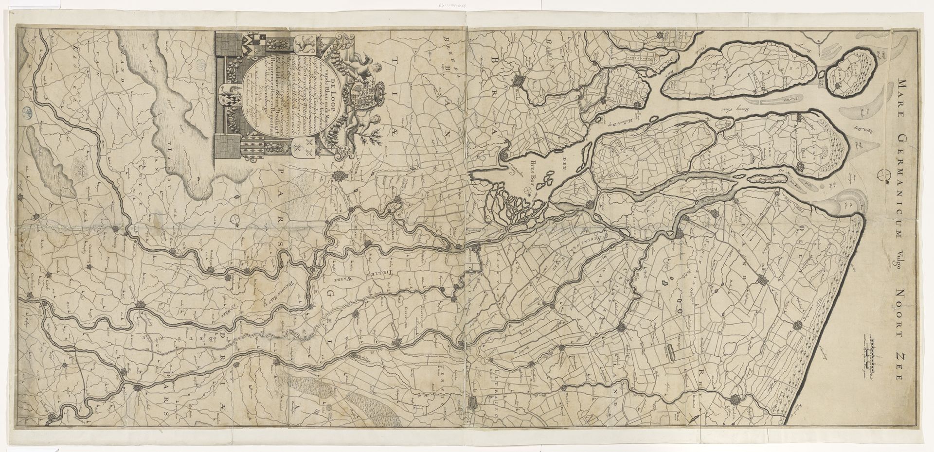 Kaart van de loop van de Rijn en de Maas by Andreas van Luchtenburg