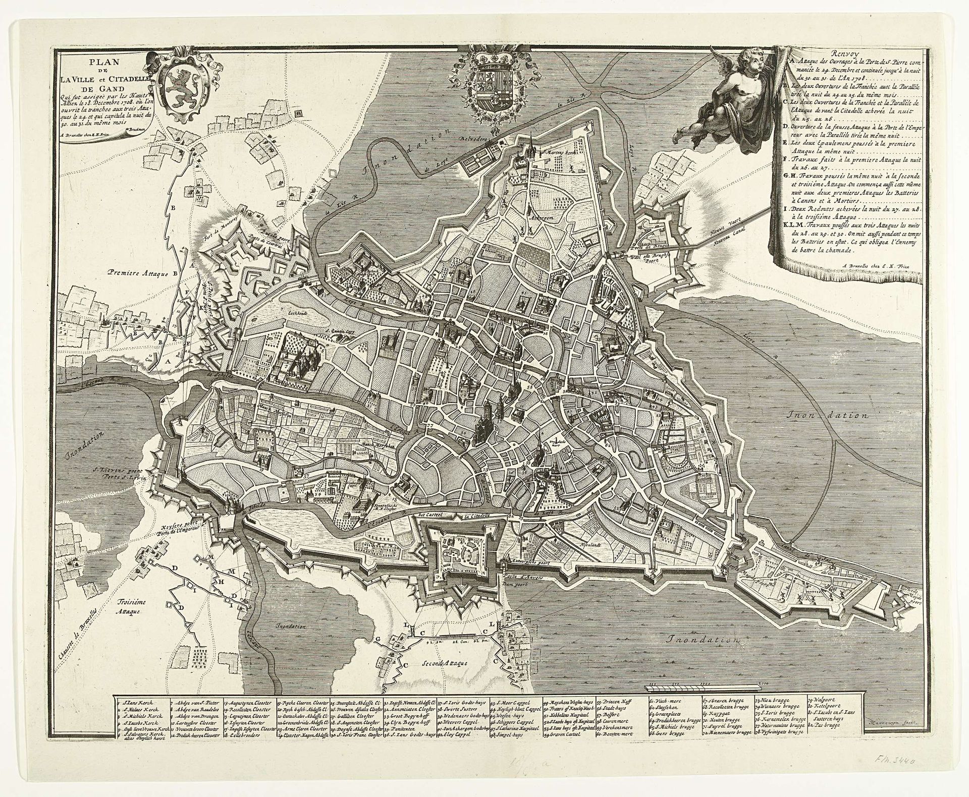 Plattegrond van het beleg van Gent, 1708 by Jacobus Harrewijn