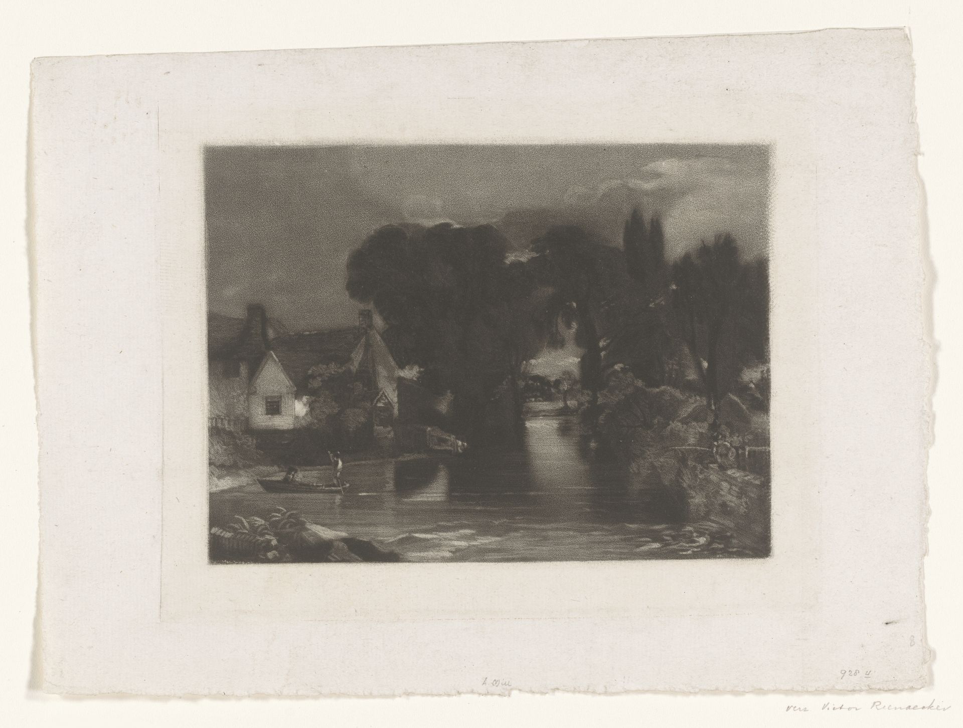 Gezicht op een rivier door een dorp by David Lucas
