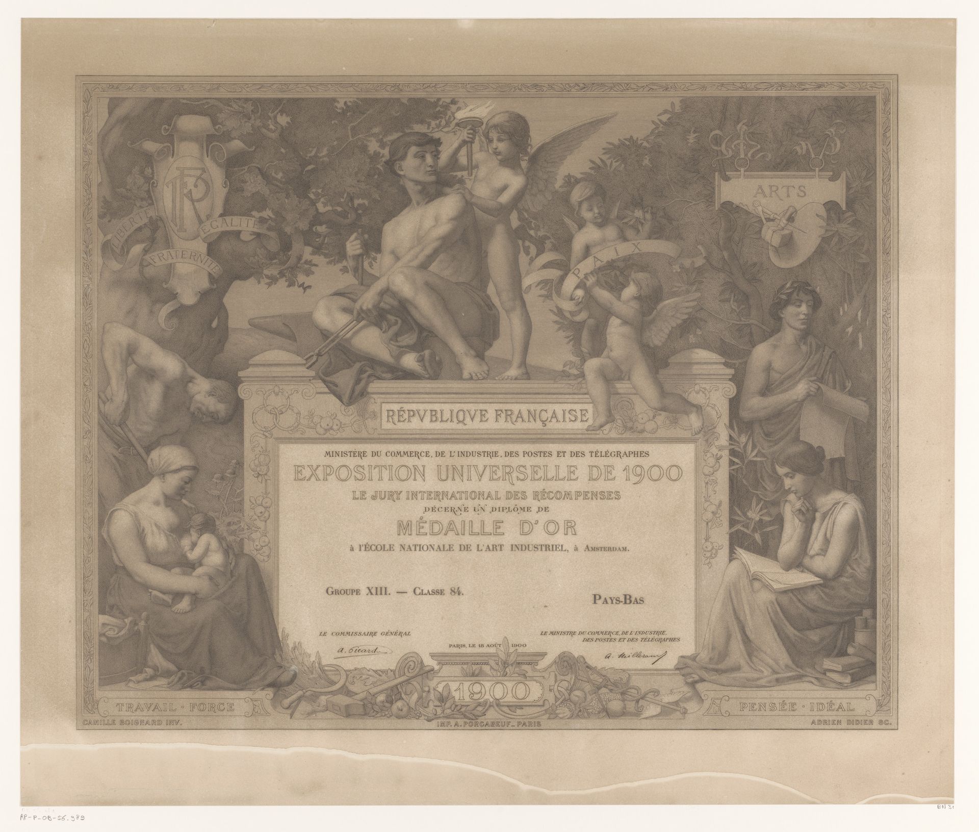 Diploma voor de gouden medaille tijdens de wereldtentoonstelling van 1900 by Adrien Didier