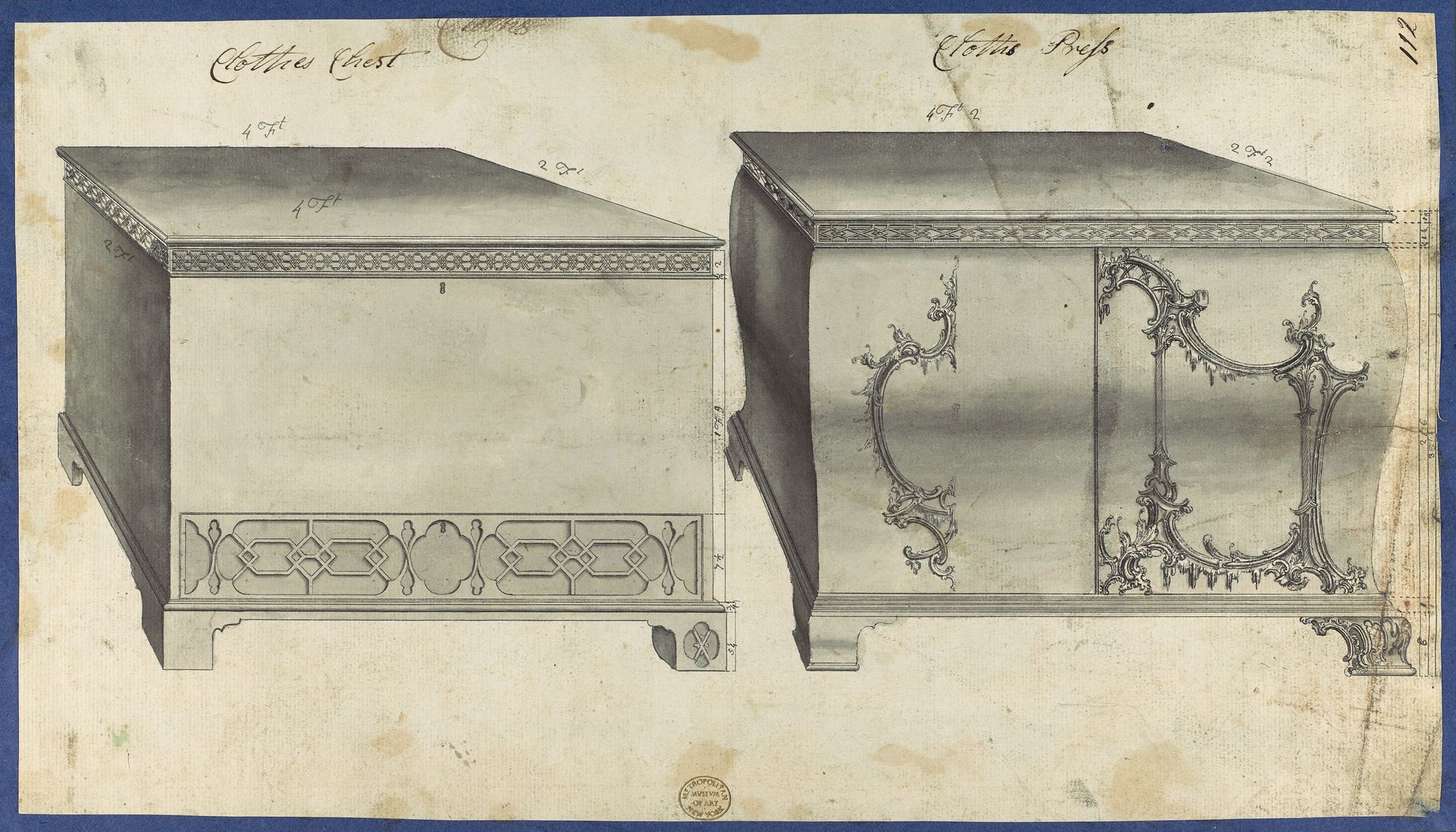 Clothes Chest and Clothes Press, from Chippendale Drawings, Vol. II by Thomas Chippendale