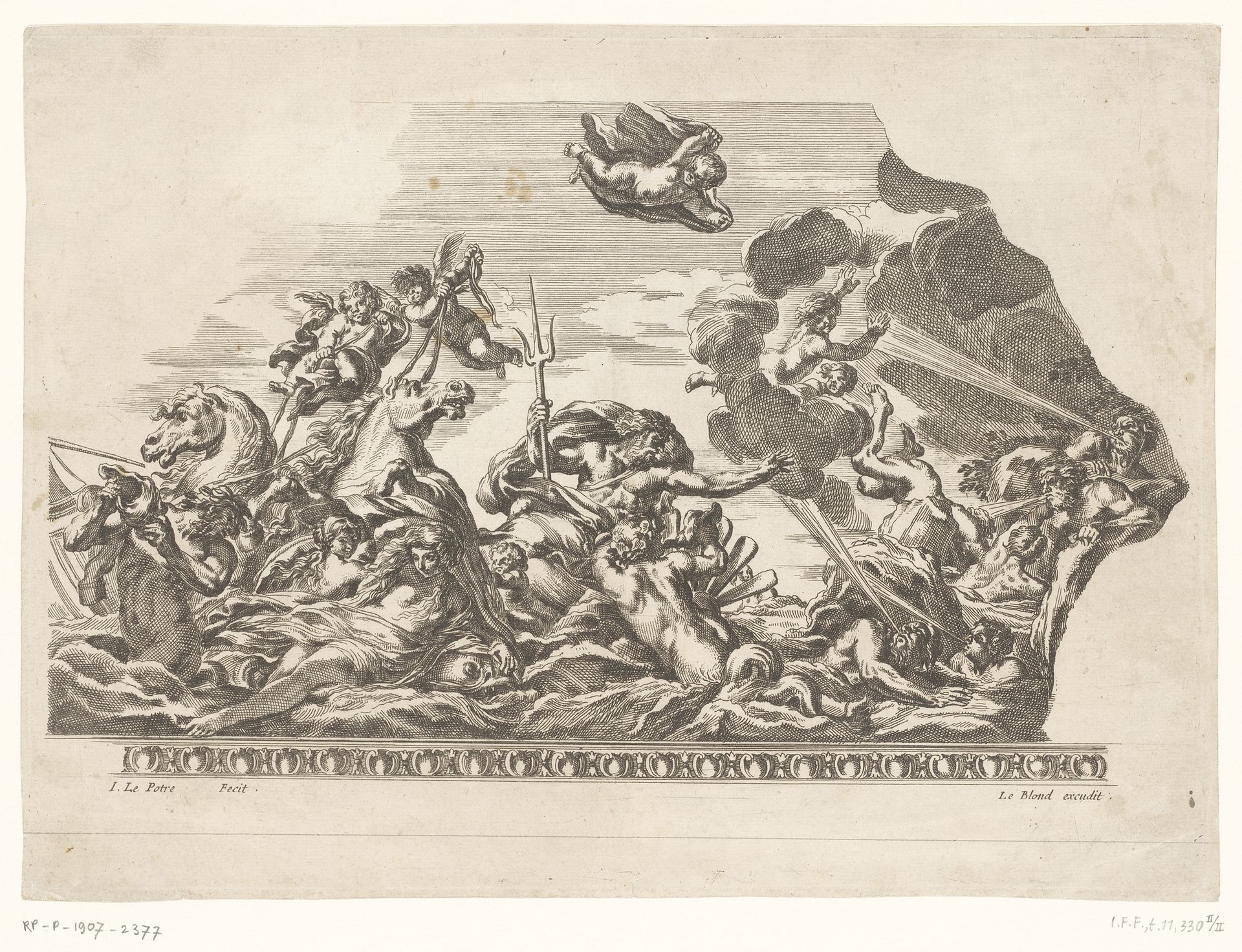 Neptunus kalmeert de storm veroorzaakt door Aelous by Jean Lepautre