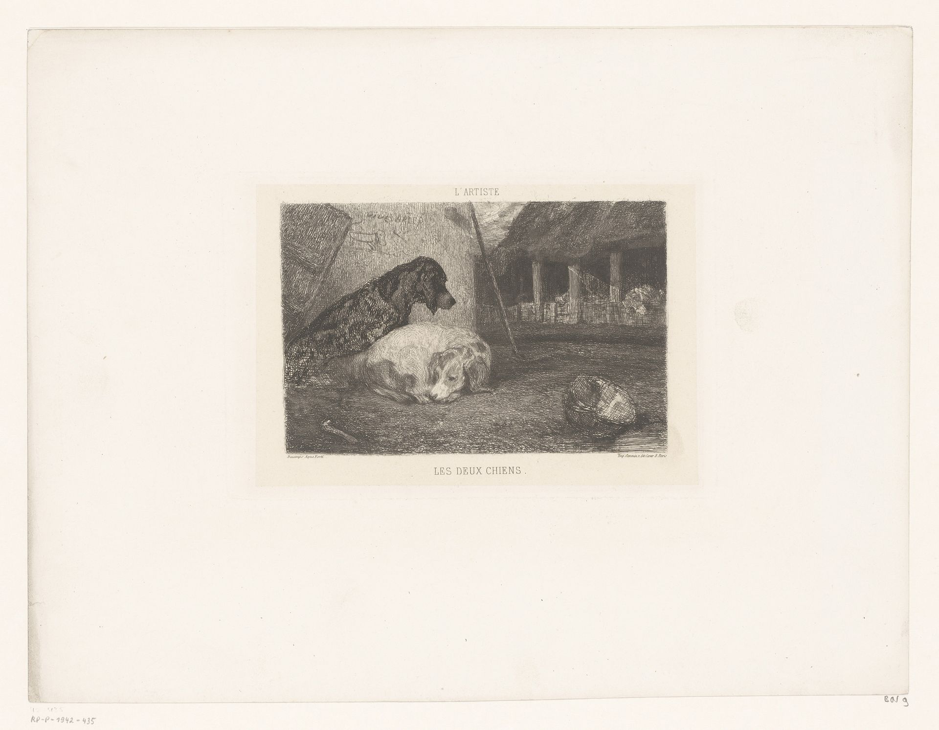 Twee honden op een koer by Alexandre-Gabriel Decamps