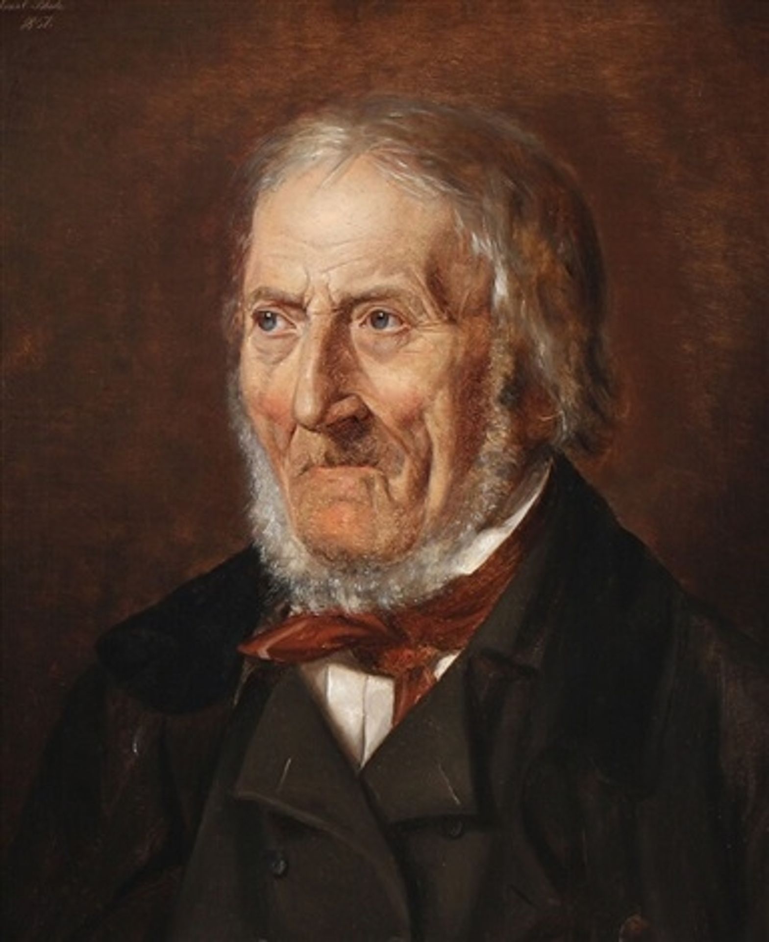 Portrait of an elderly gentleman wearing a black overcoat, white shirt and a necktie by Carl Bloch