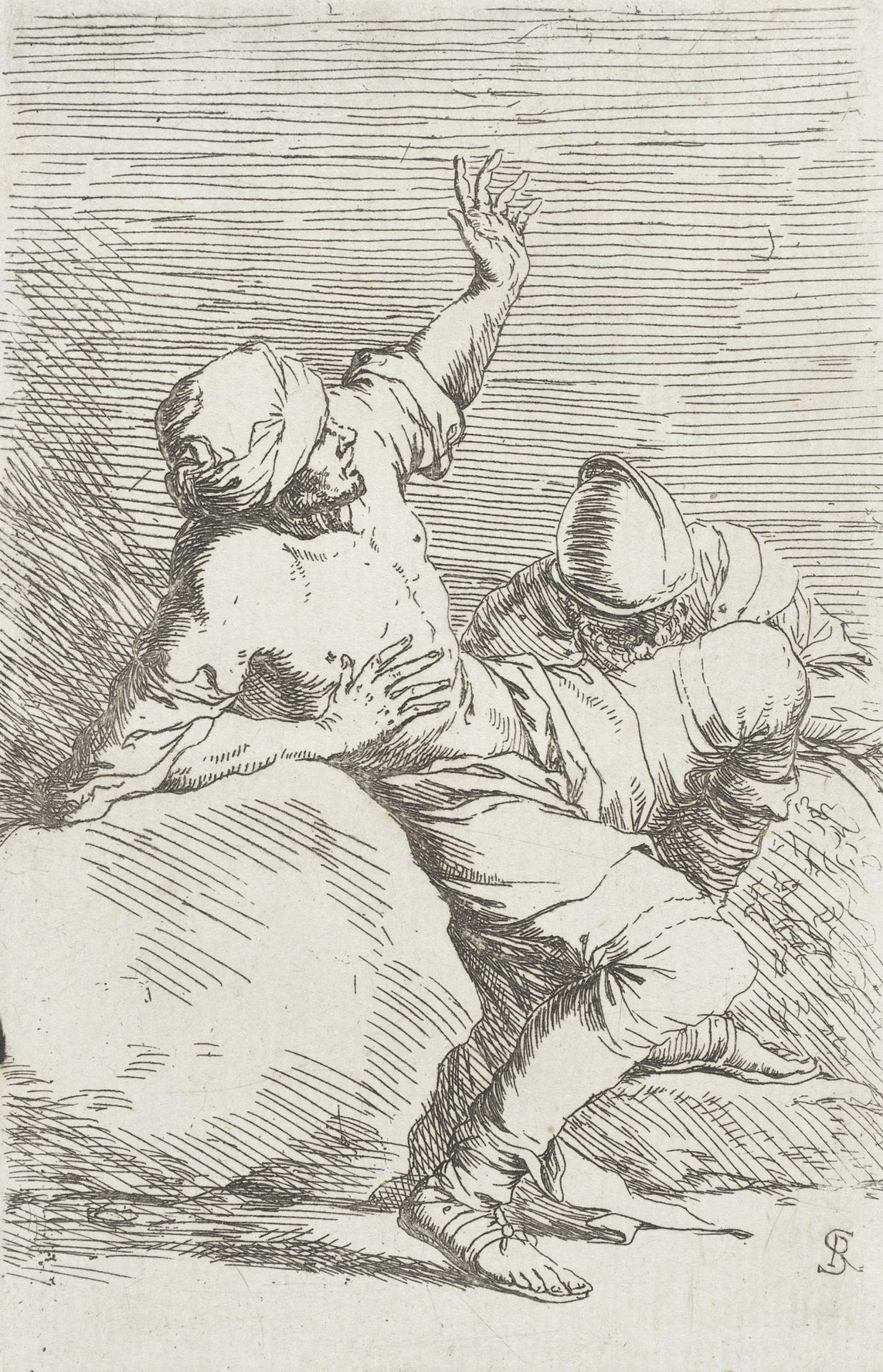 Turbaned Man Bending Back with Raised Arms by Salvator Rosa
