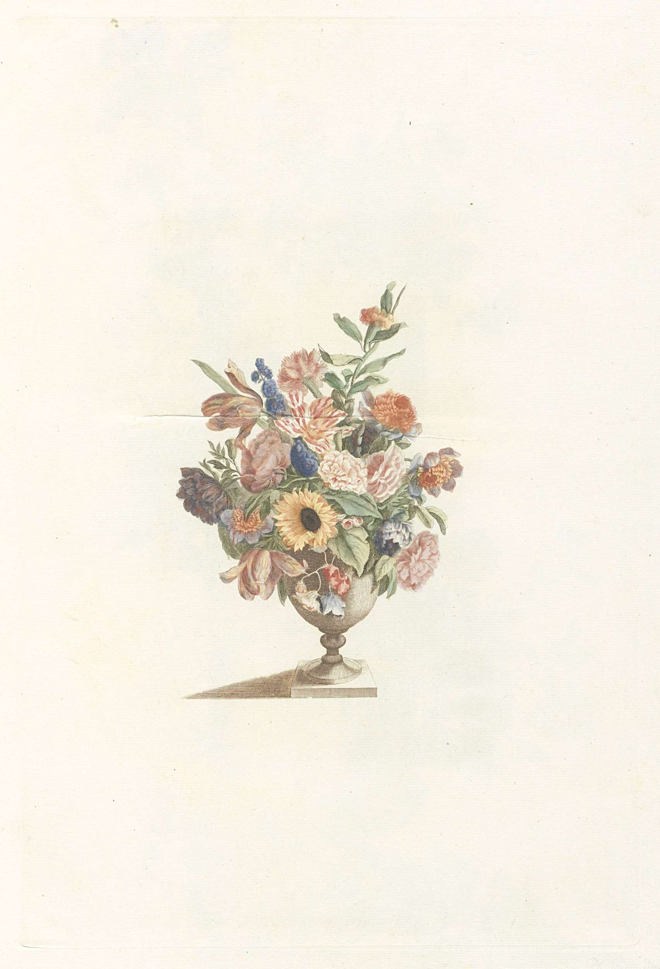 Bloemenvaas met zonnebloem en tulpen by Anonymous