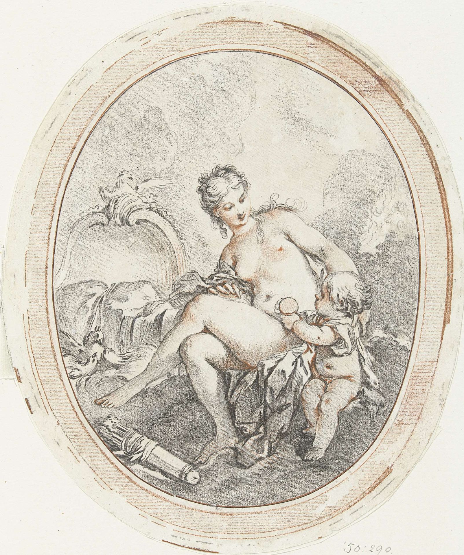 Venus en Amor in ovaal by Gilles Demarteau