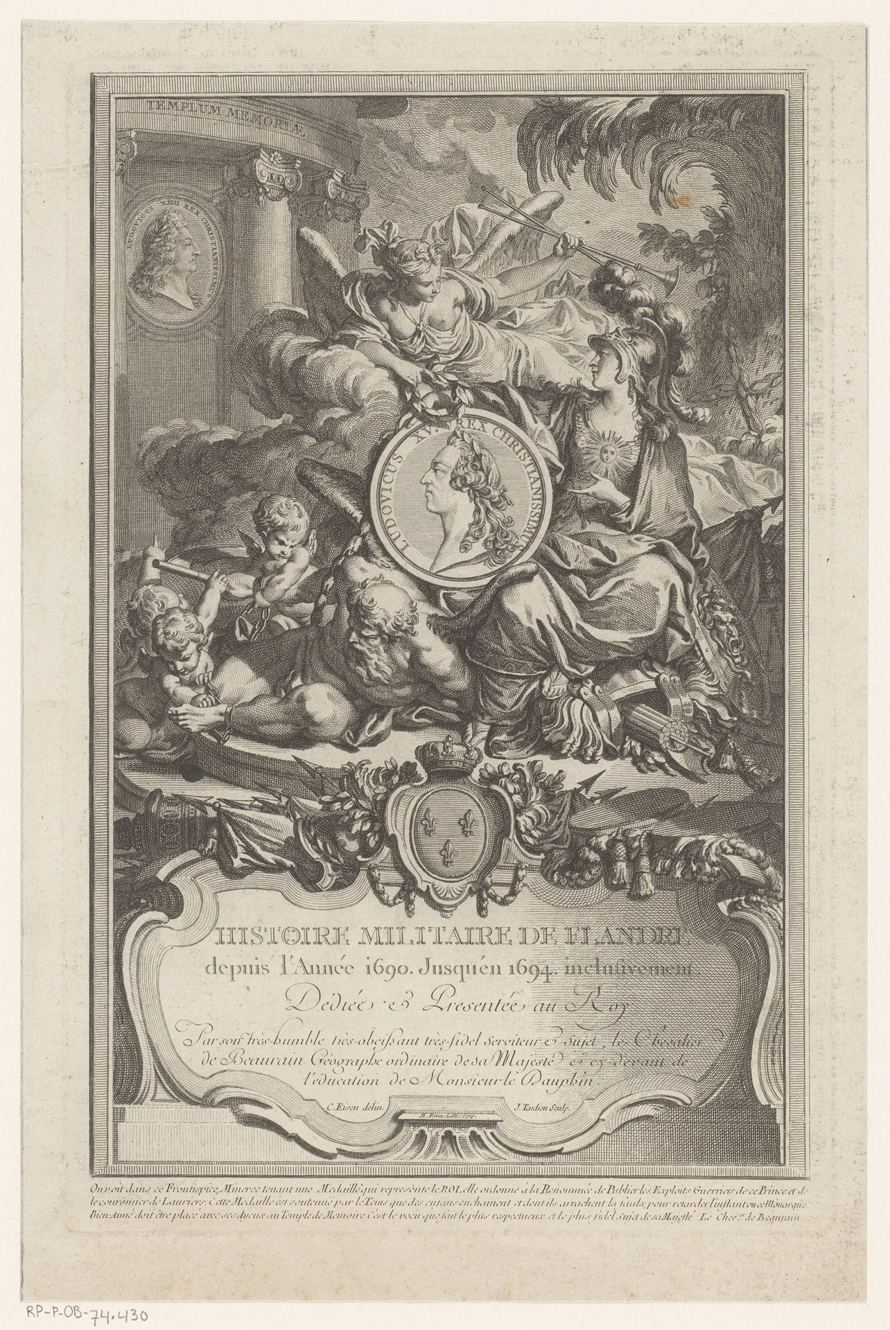 Titelprent met allegorie op de oorlogsverdiensten van koning Lodewijk XV by Jacques Nicolas Tardieu