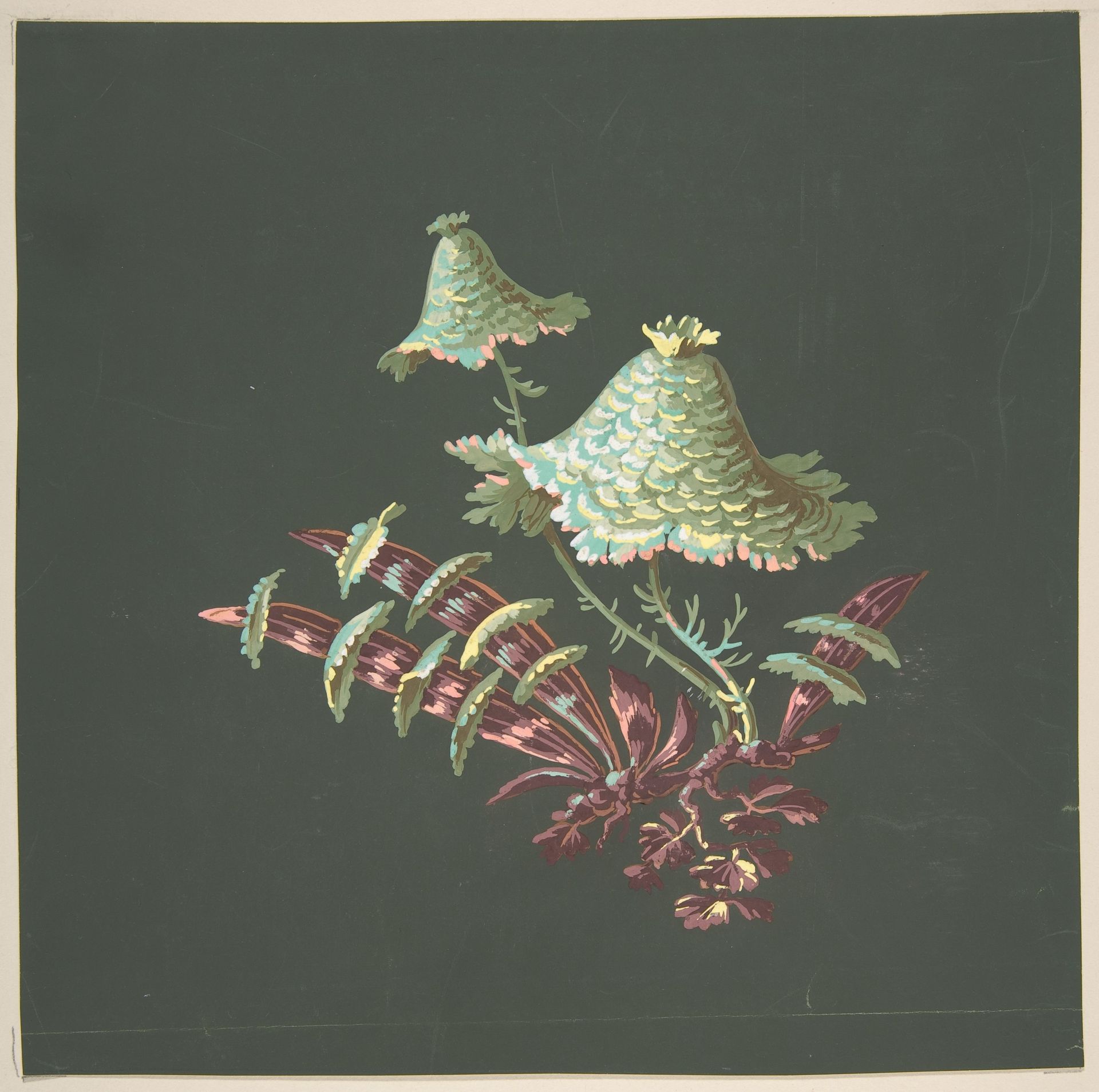 Two Hat-Shaped Chinoiserie Flowers with Fanciful Leaves by Anonymous