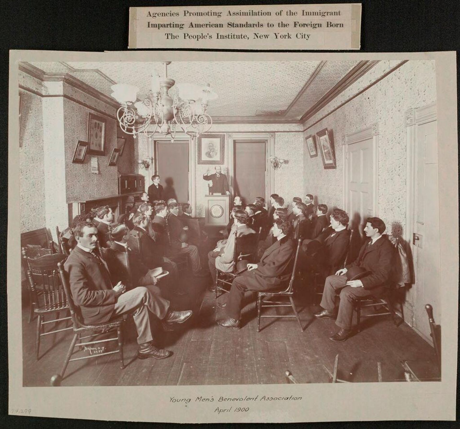 Education, Popular Culture: United States. New York. New York City: People's Institute: Agencies Promoting Assimilation of the Immigrant. Imparting American Standards to the Foreign Born: The People's Institute, New York City: Young Men's Benevolent Association, April 1900. by Byron Company