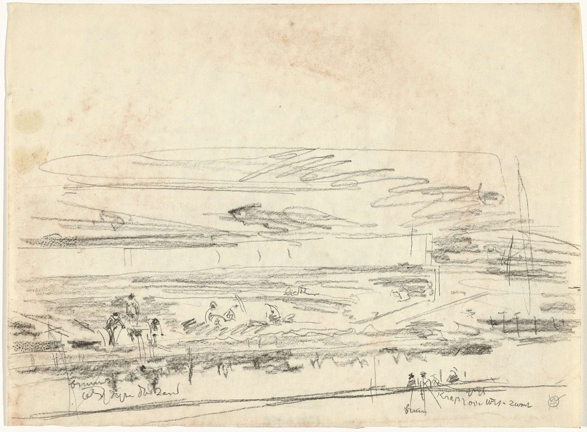 Landschap met werkers op 't land, met kleurnotities by Gerrit Willem Dijsselhof