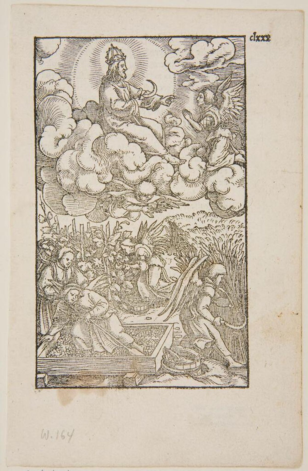 Christ holding a sickle; harvesting below by Hans Holbein the Younger