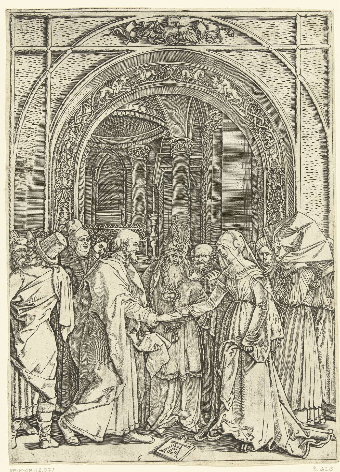 Huwelijk van Maria en Jozef by Marcantonio Raimondi