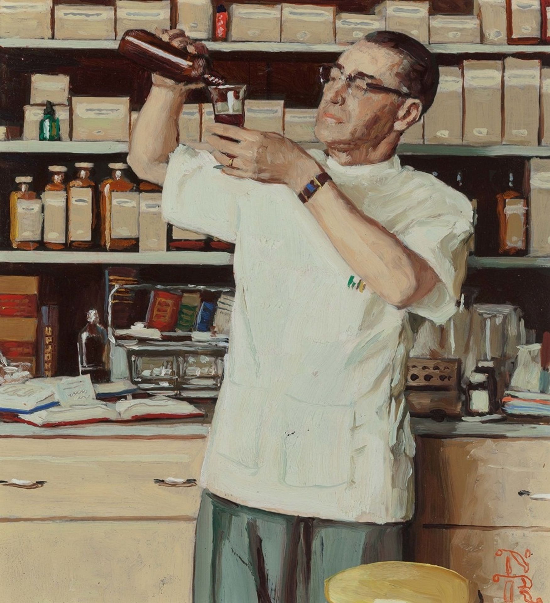 Study for The Pharmacist, Upjohn; Pharmaceuticals advertisement by Norman Rockwell