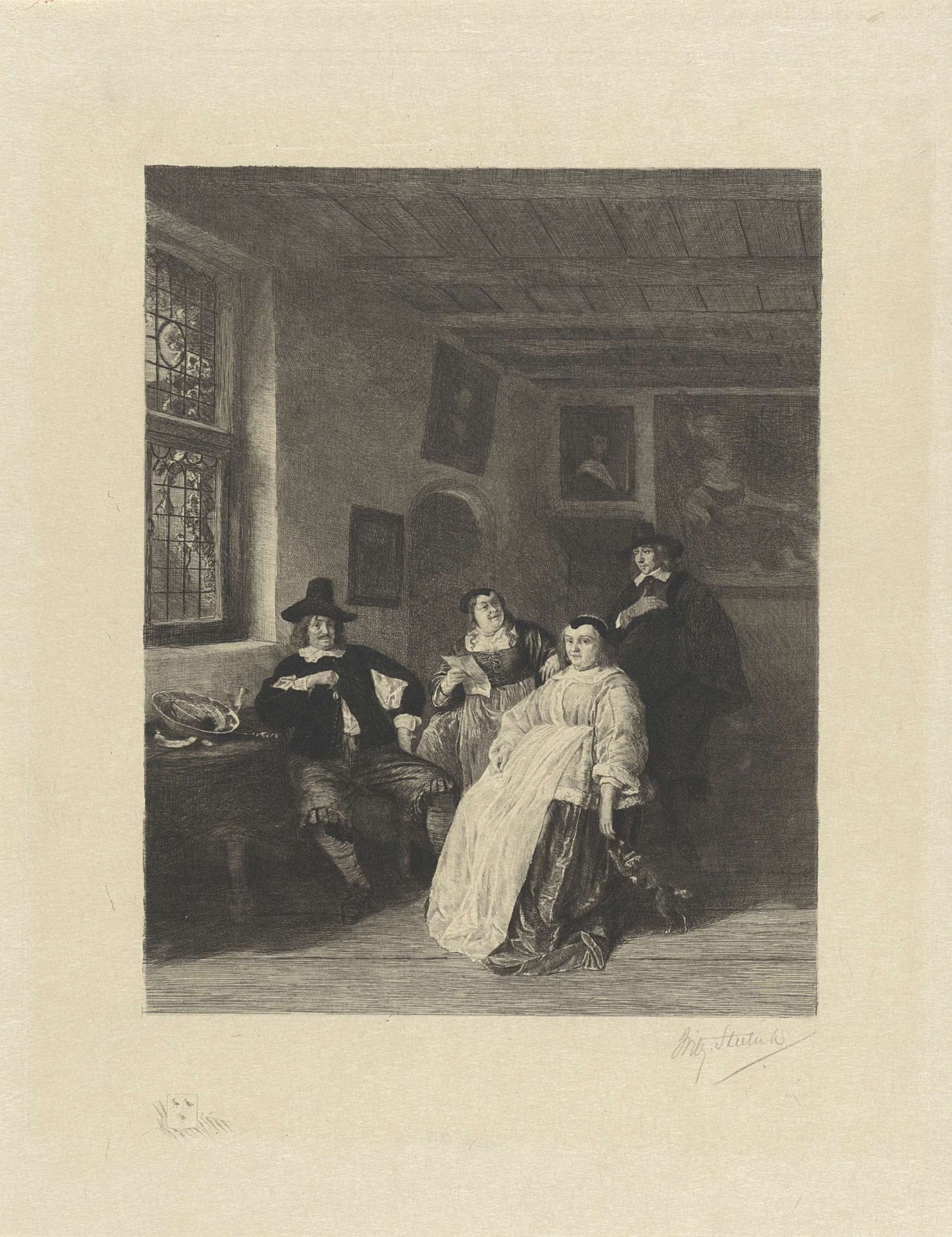 Portret van de familie de Goyer en Adriaen van Ostade by Willem (II) Steelink