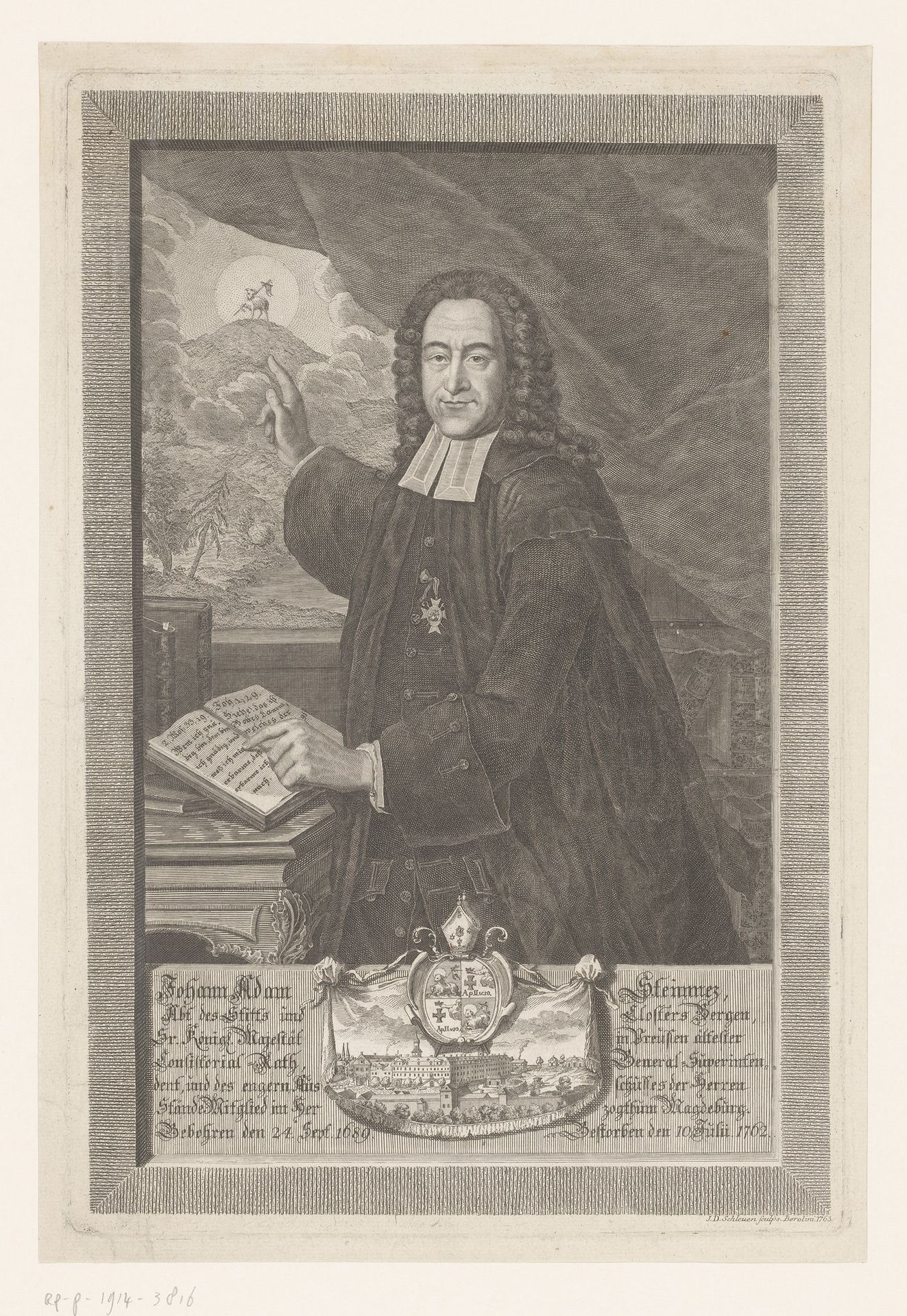 Portret van Johann Adam Steinmetz by Johann David (I) Schleuen