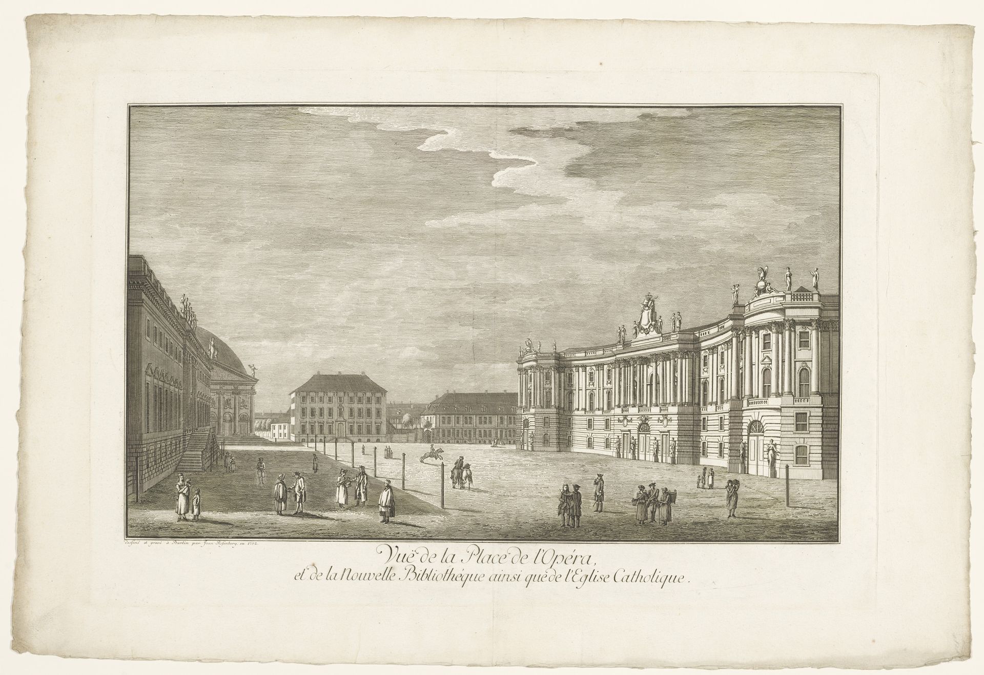 Gezicht op de Bebelplatz in Berlijn met de Alte Bibliothek en het Altes Palais en de Sint-Hedwigskathedraal by Johann Georg Rosenberg