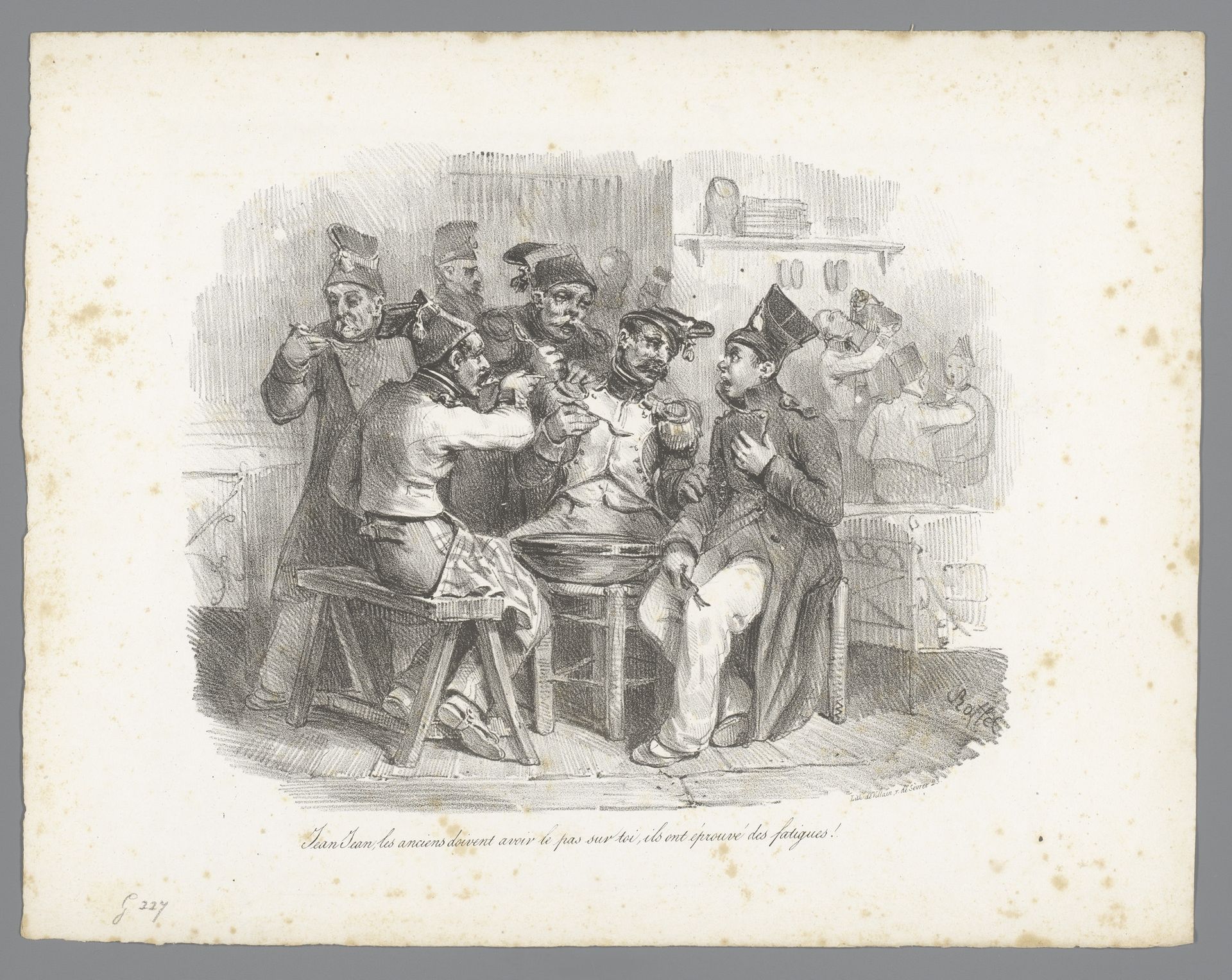 Jean-Jean in gesprek met oudere soldaten by Auguste Raffet