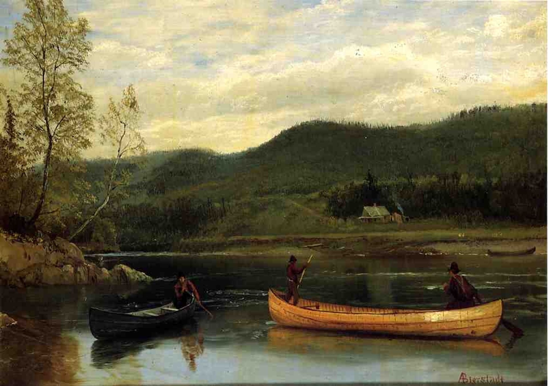 Men in  Two Canoes by Albert Bierstadt