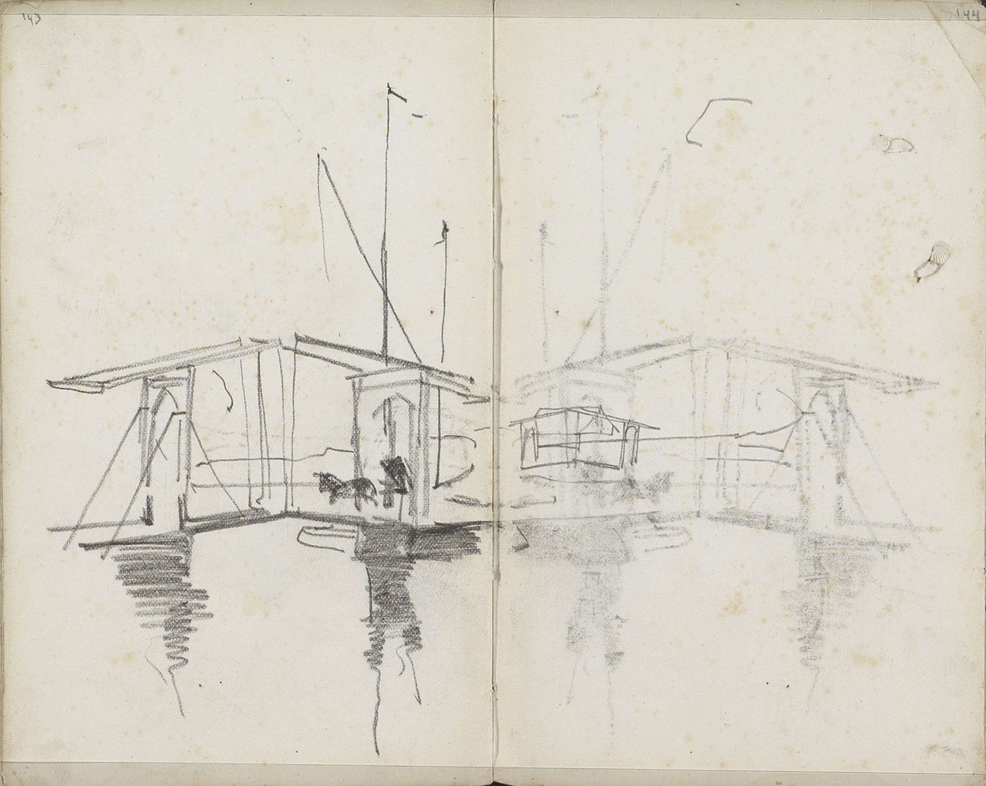 Gezicht op de Platte Brug en de Kleine Brug te Gorinchem by George Hendrik Breitner