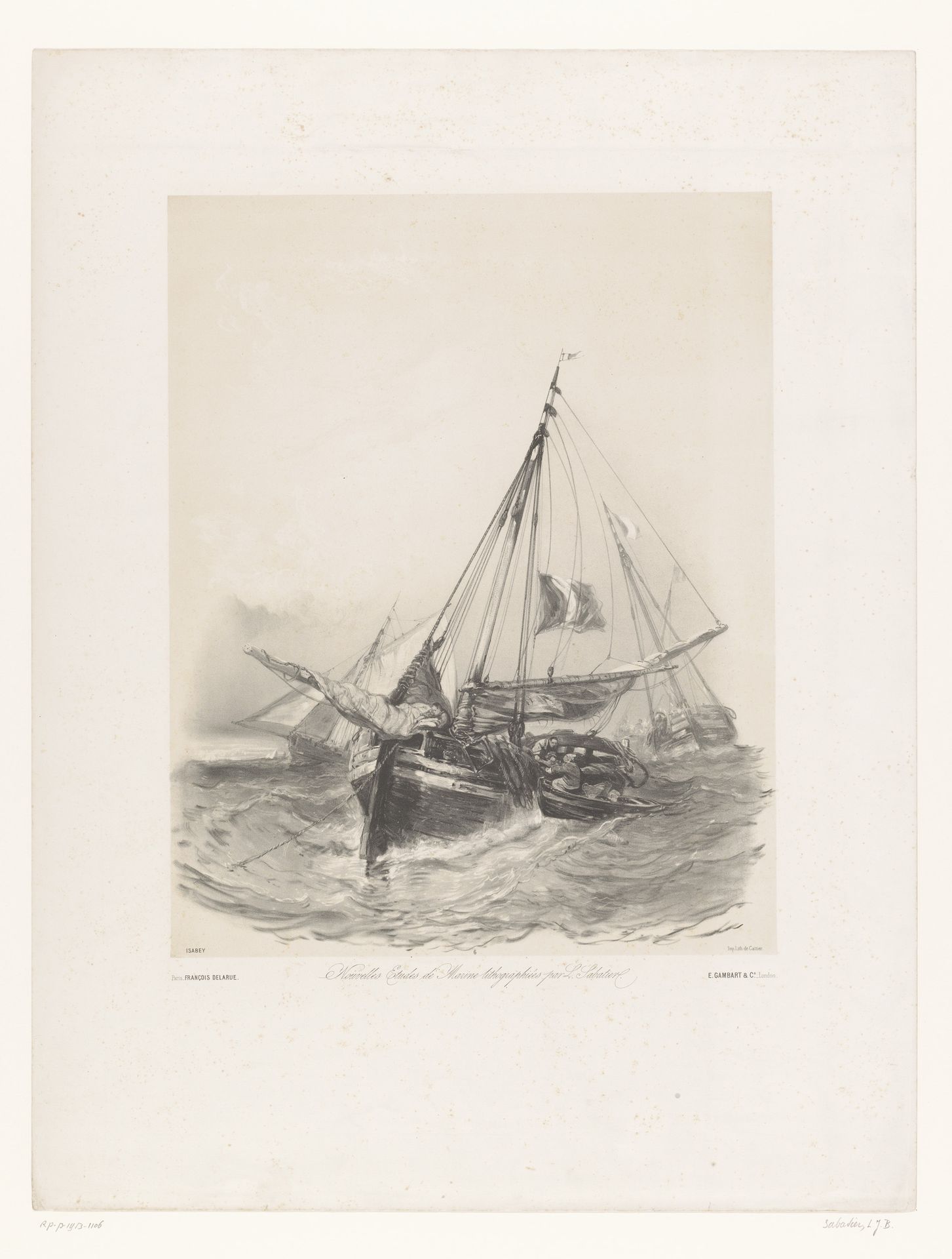 Zeilschepen op een onrustige zee by Léon Jean Baptiste Sabatier