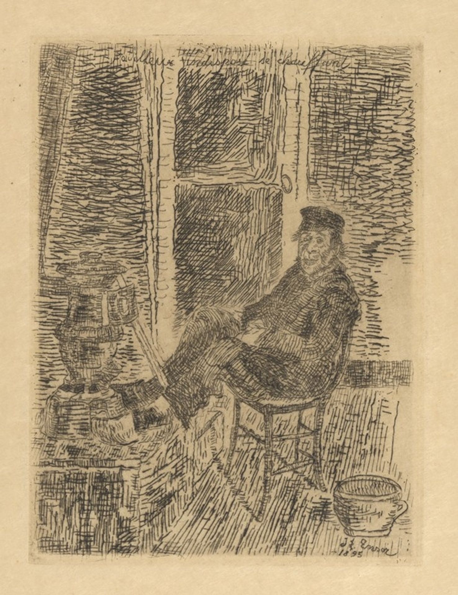 Zieke luizenbos bij de kachel by James Ensor
