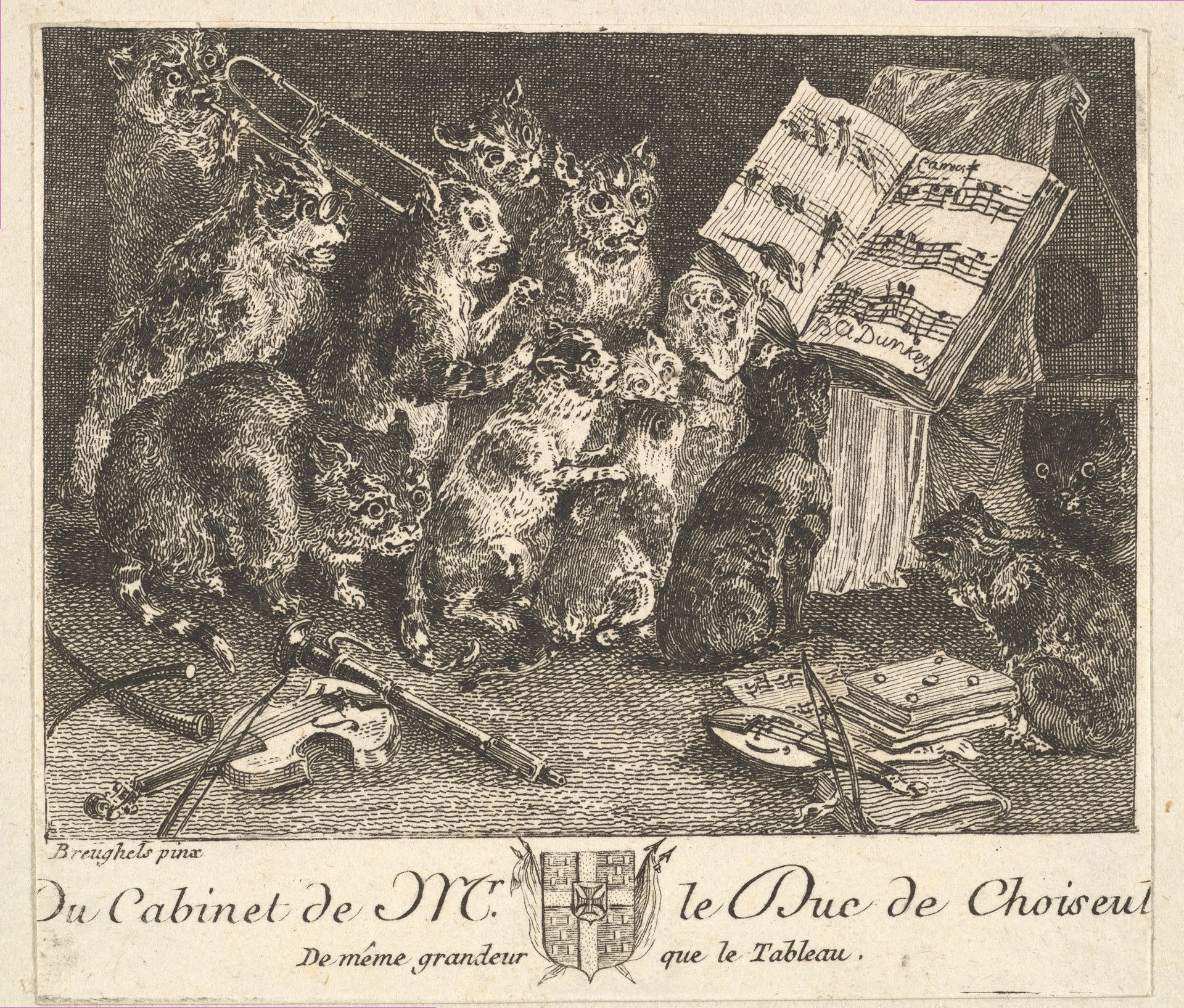 Concert of Cats, after the painting in the collection of the Duc de Choiseul by Balthasar Anton Dunker
