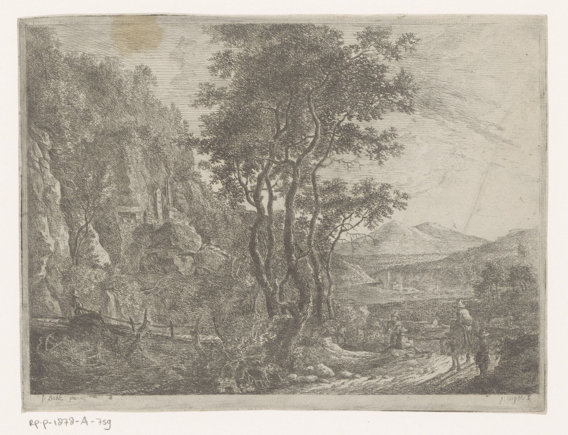 Italiaans landschap met figuren by Joseph Charles Cogels