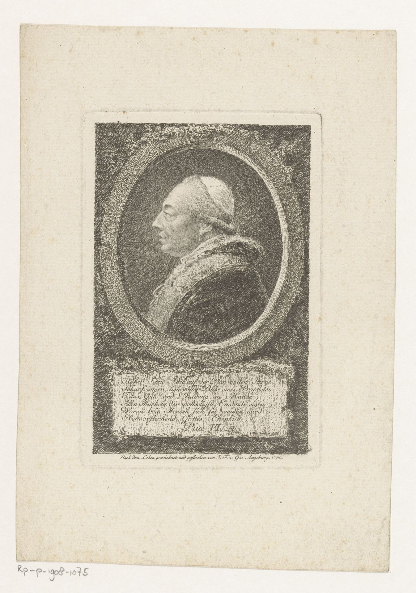 Portret van paus Pius VI by Joseph Franz Freiherr von Goez