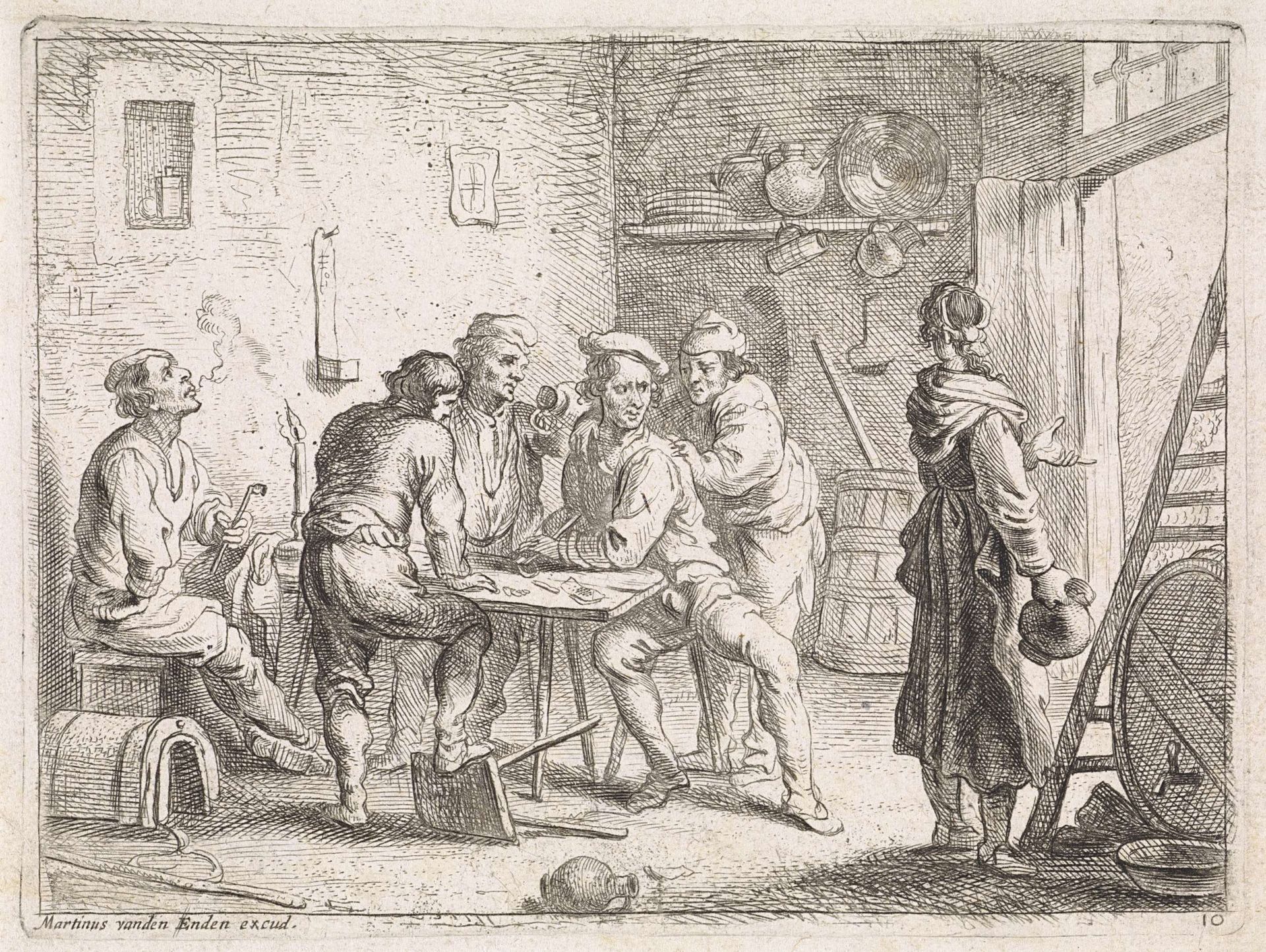 Vrouw verlaat herberg by Cornelis de Wael
