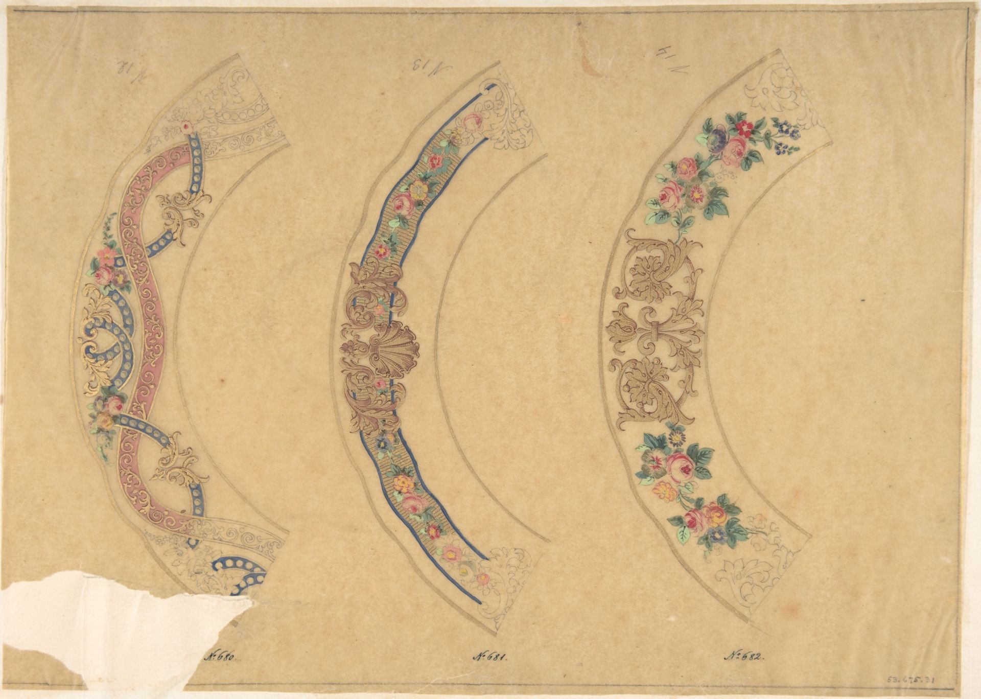 Three Designs for Plate Borders (recto); Three Designs for Plate Borders (verso) by Anonymous