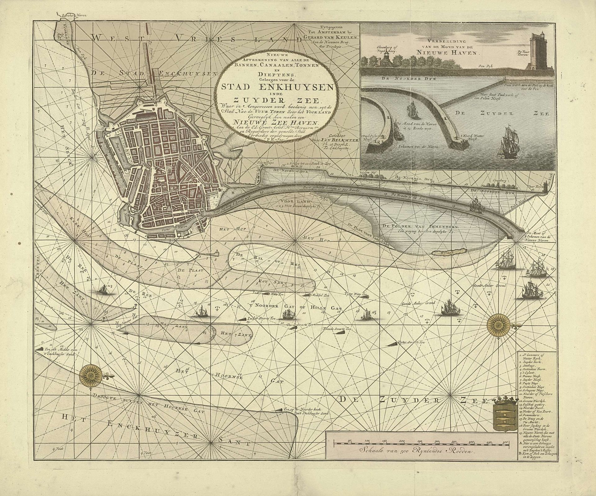 Kaart van het water voor Enkhuizen met de geprojecteerde nieuwe haven, 1720 by Anonymous