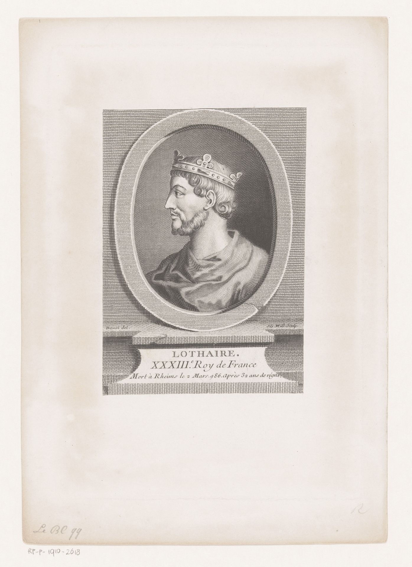 Portret van Lotharius, koning van Frankrijk by Johann Georg Wille