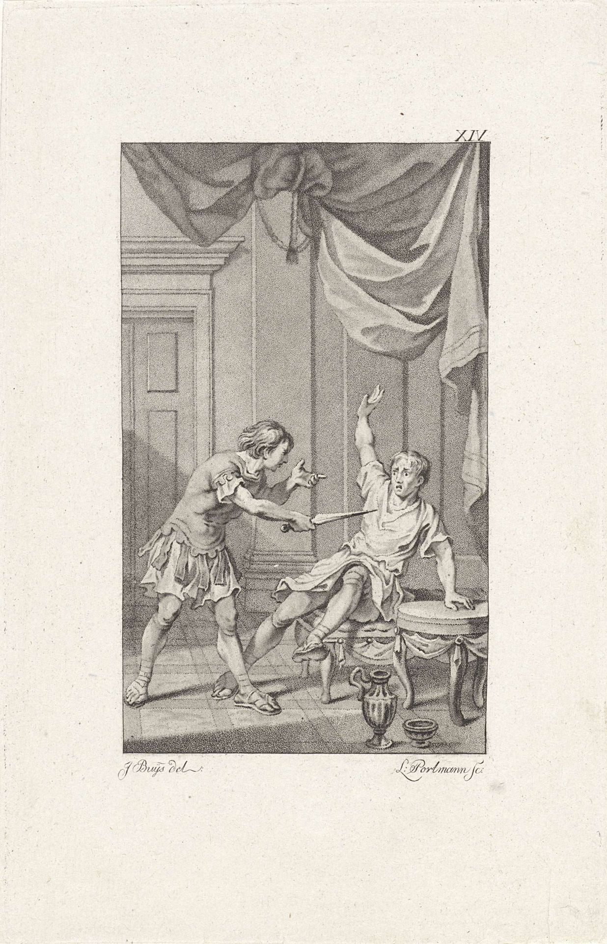 Titus bedreigt Pomponius by Ludwig Gottlieb Portman
