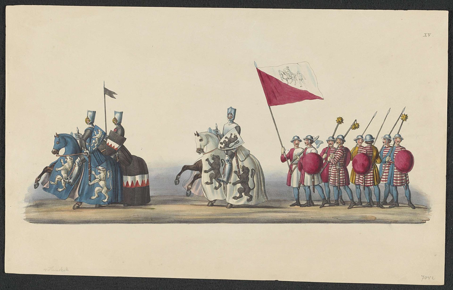 Gekostumeerde optocht van 1841: ridders (blad XV) by Anonymous
