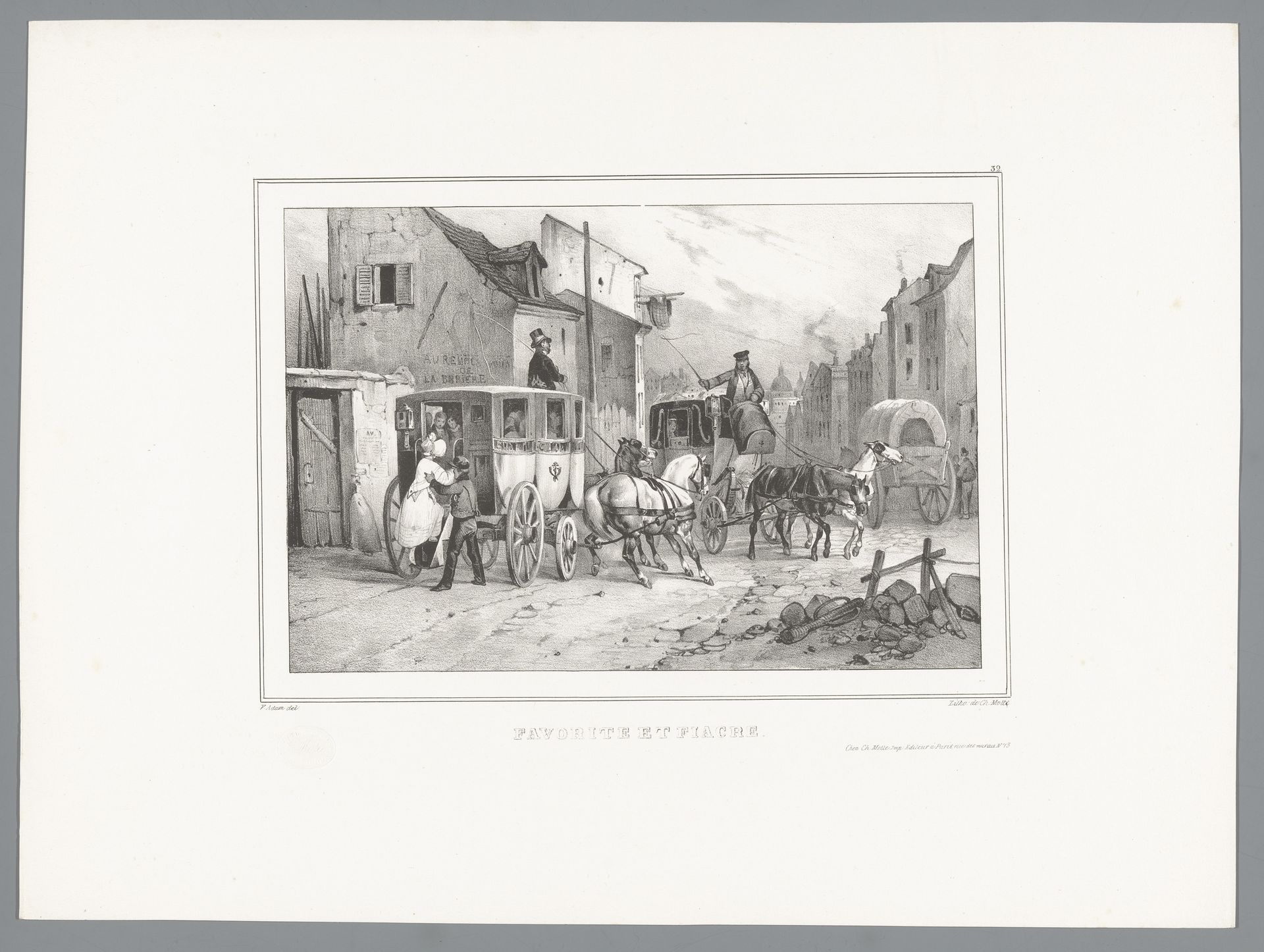 'Favorite'-omnibus wordt gepasseerd door een fiaker by Victor Adam