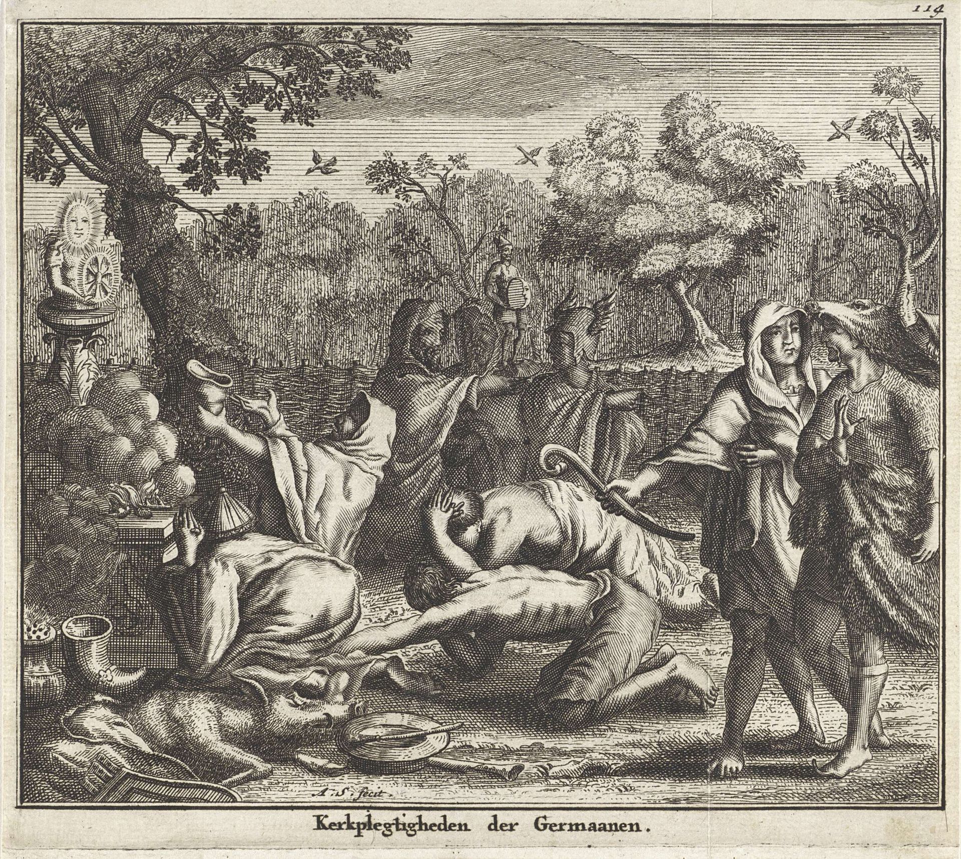 Germanen aanbidden één van hun goden by Albert Schut