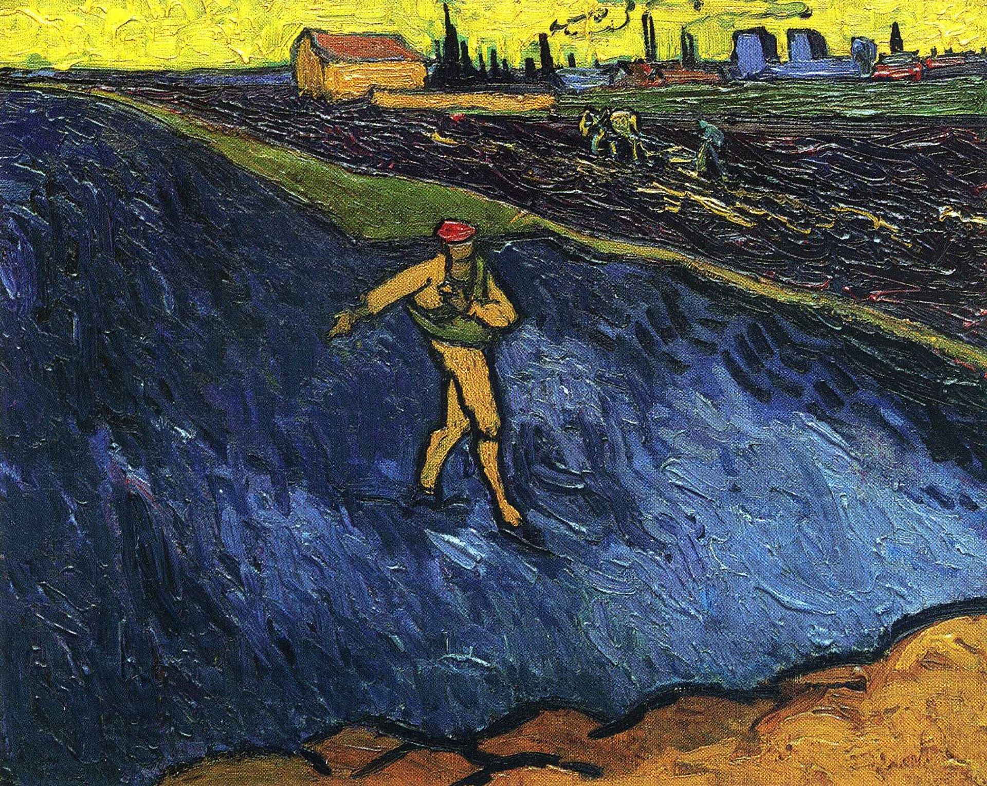 The Sower Outskirts of Arles in the Background by Vincent van Gogh