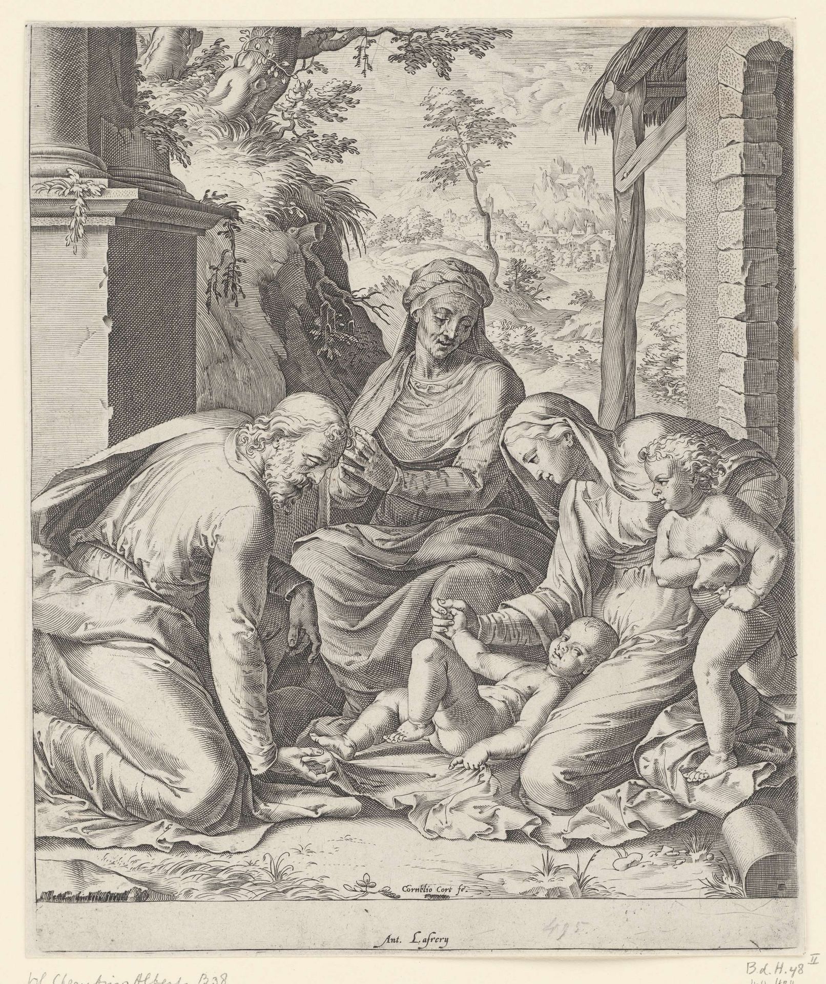 Heilige Familie met Anna en Johannes de Doper als kind by Cornelis Cort