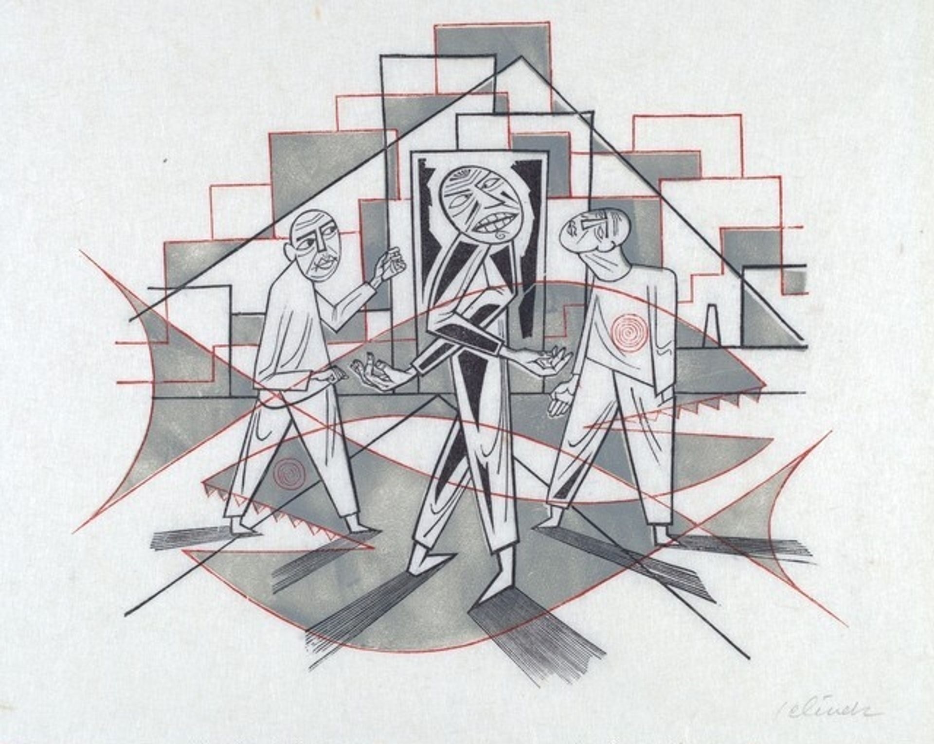 Untitled (Three abstract figures) by Hans Jelinek
