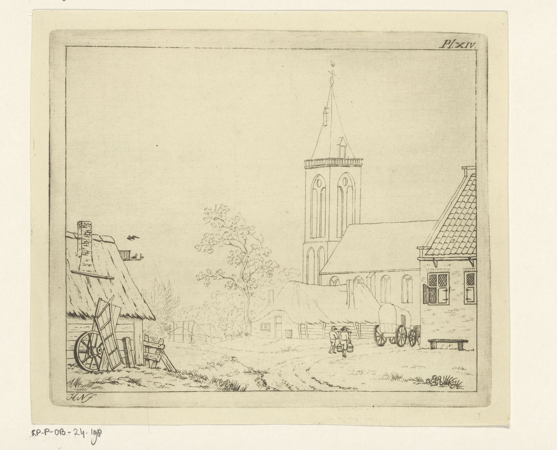 Dorpsgezicht met kerk by Hermanus Numan