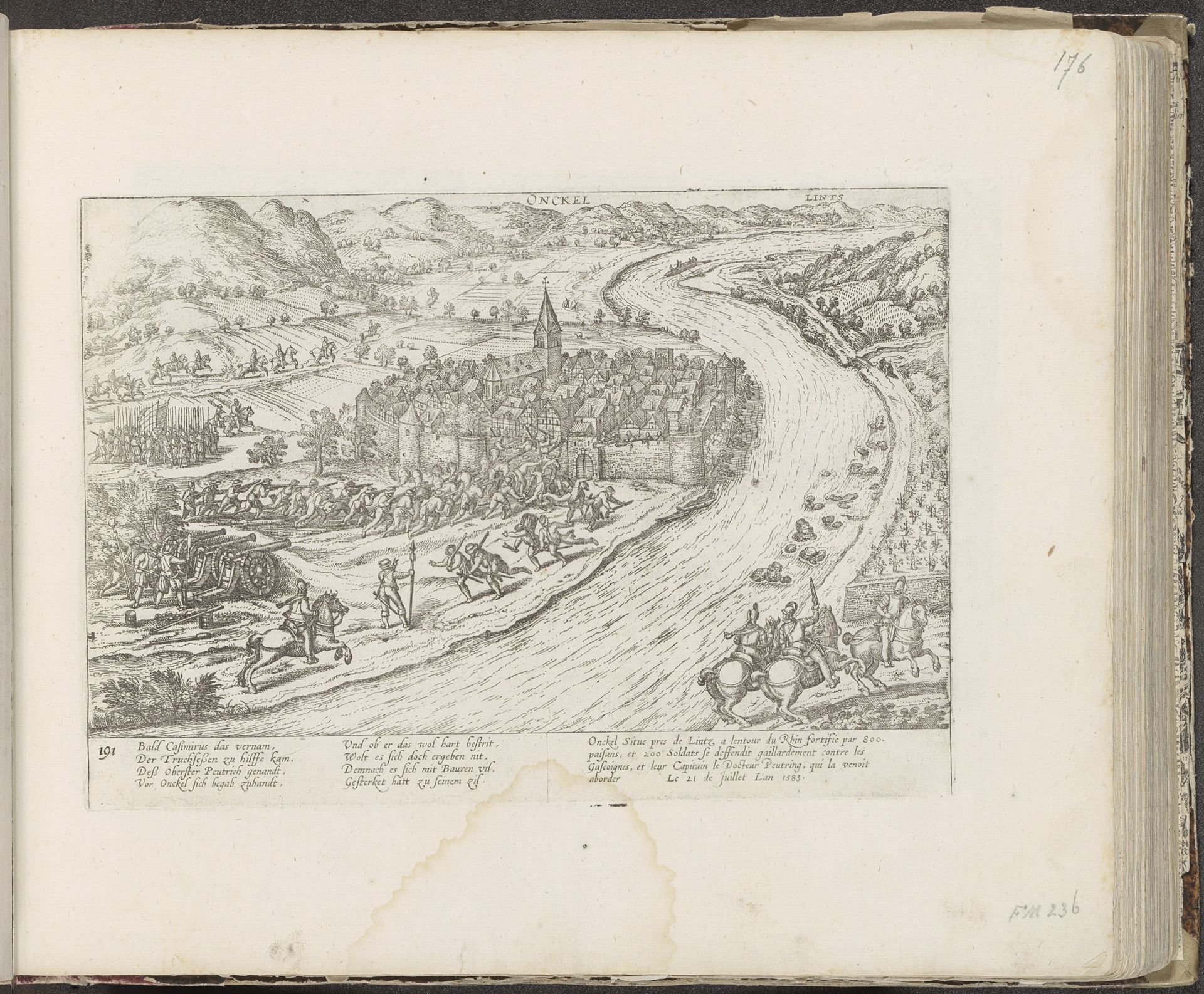 Unkel aangevallen, 1583 by Frans Hogenberg