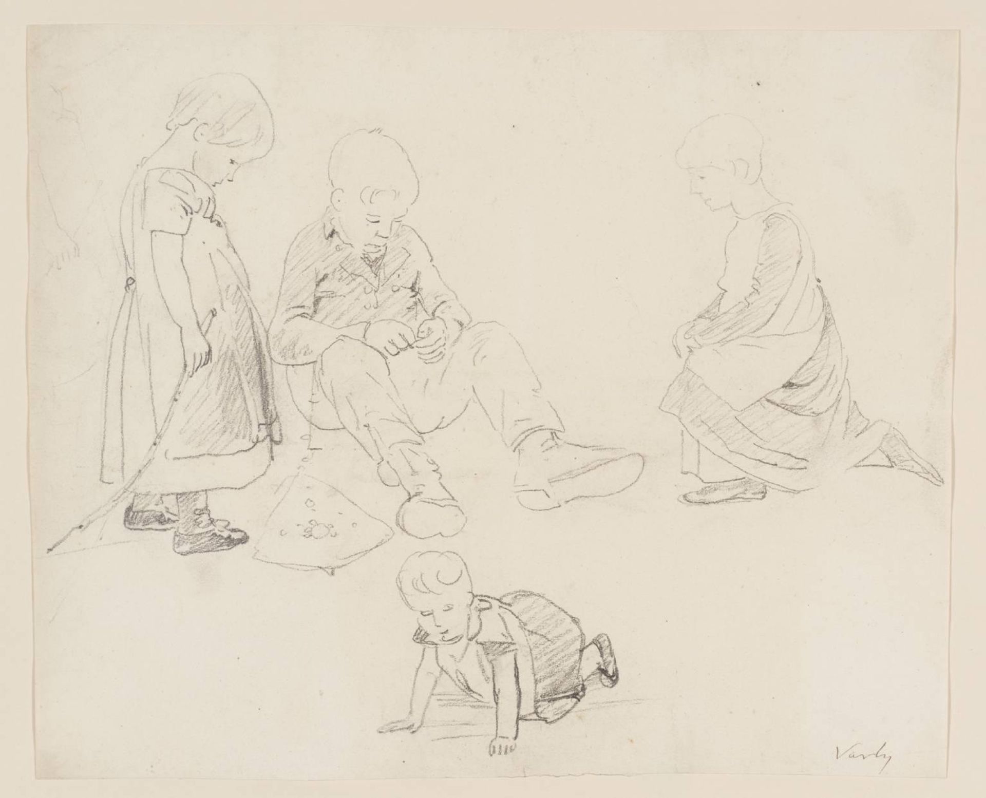 Children Watching a Boy with a Kite by John Varley
