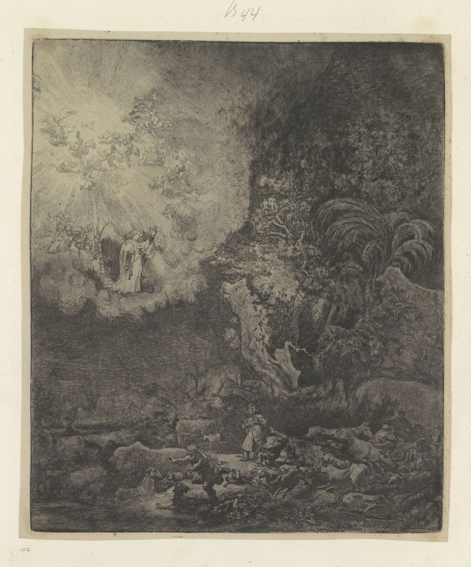 Verkondiging aan de herders by Rembrandt van Rijn