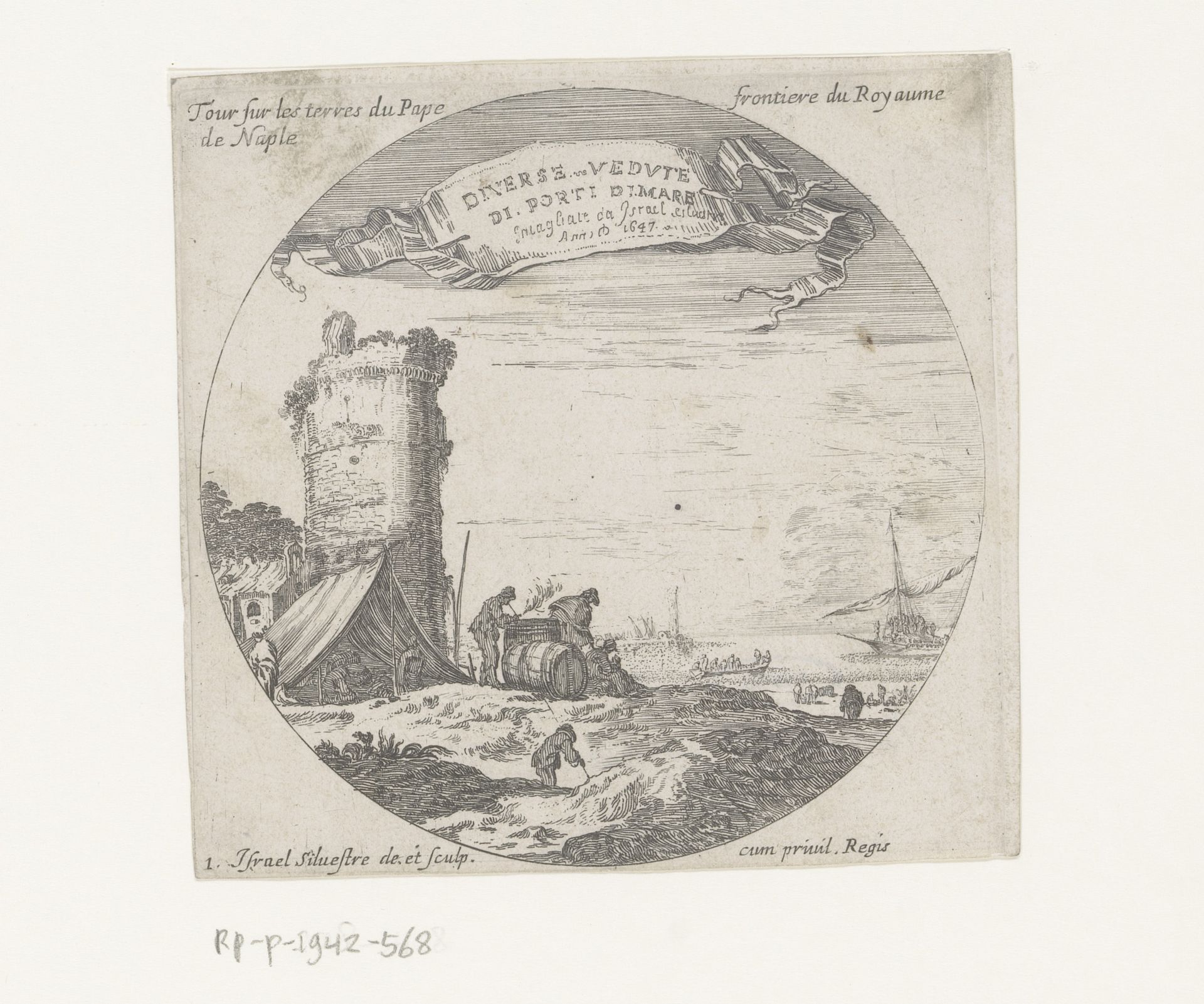 Gezicht op een toren bij Napels by Israel Silvestre