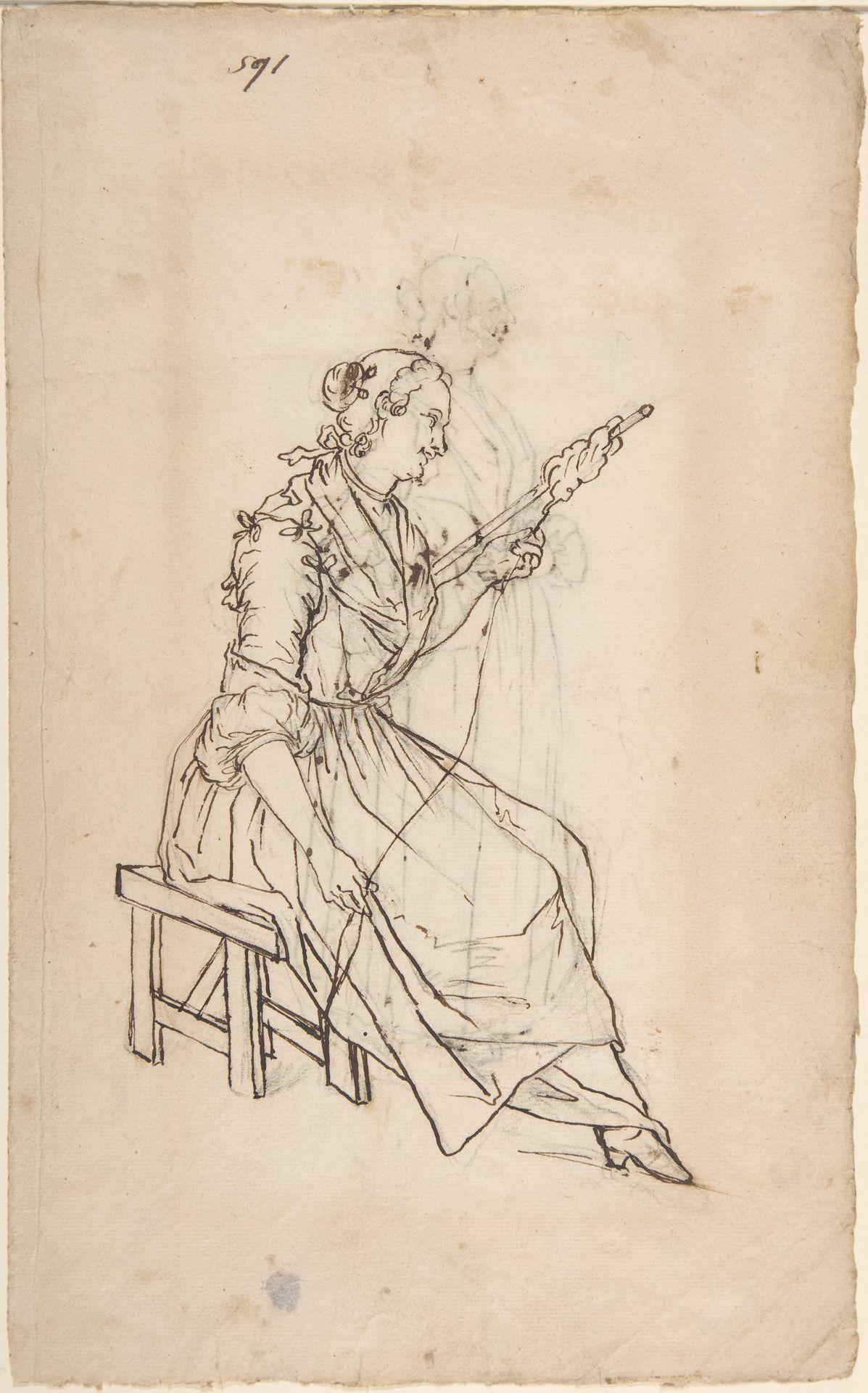 A Woman Spinning (recto); A Woman Holding a Bundle (verso) by Giacomo Ceruti