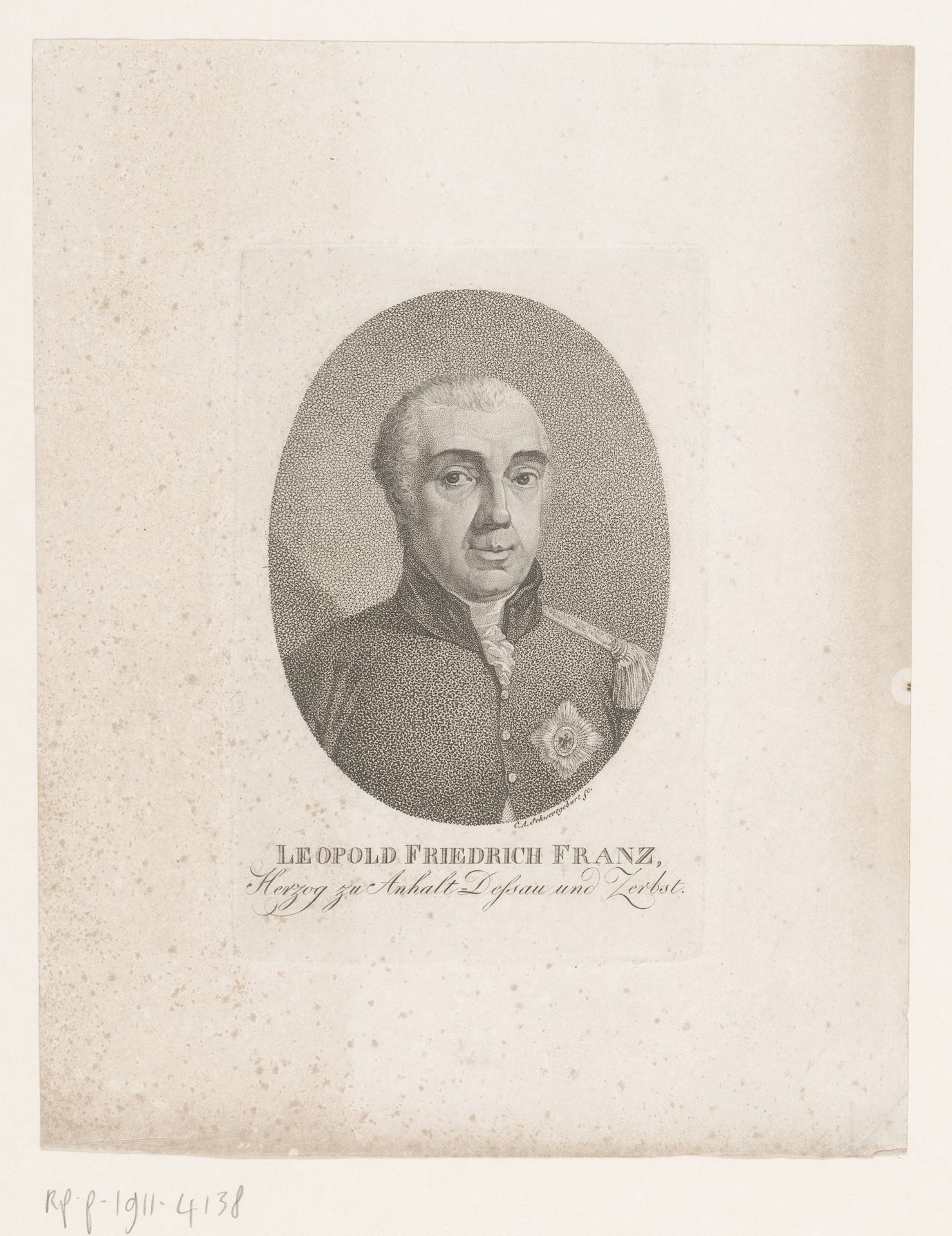 Portret van Leopold III Friedrich Franz van Anhalt-Dessau by Carl August Schwerdgeburth