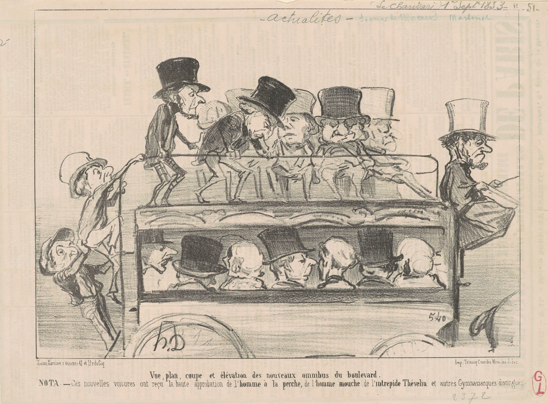 Vue ... et elévation des ... omnibus du boulevard ... by Honoré Daumier