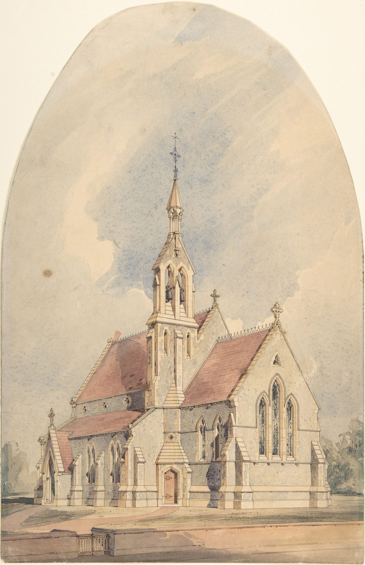 Architectural Rendering of a Gothic Revival Church by Anonymous