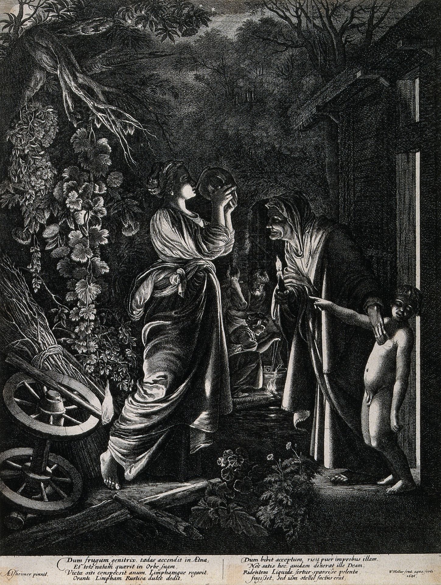 Night Scene Showing Ceres Drinking from a Flask of An Old Woman by Adam Elsheimer